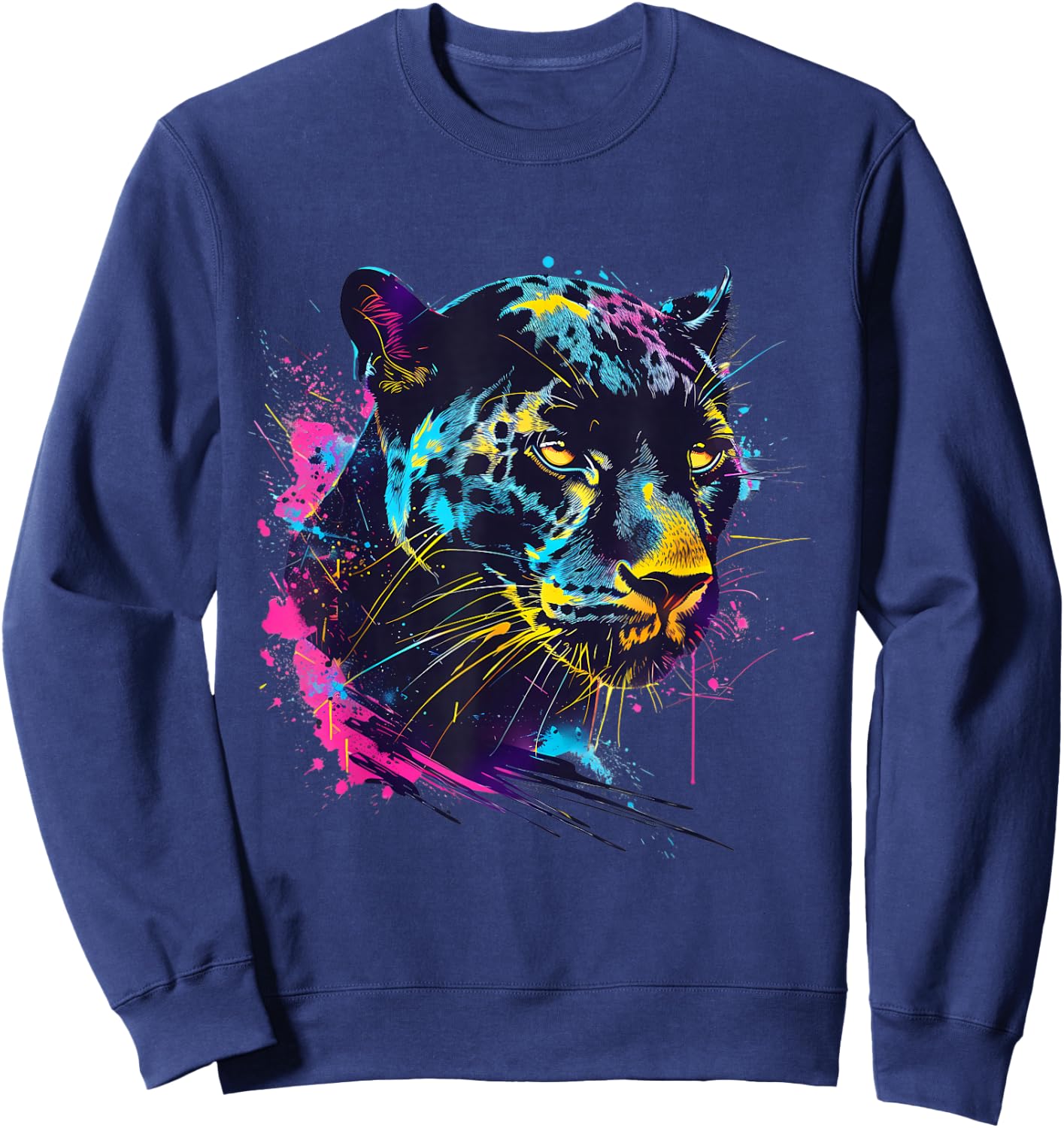 Panther Portrait Panther Lover Colourful Artwork Wildlife Sweatshirt - Sweatshirt | Navy
