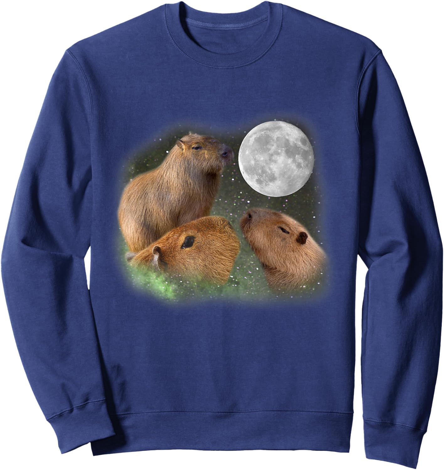 Three Moon Capybaras . Funny Cute Animal Parody Sweatshirt - Sweatshirt | Navy