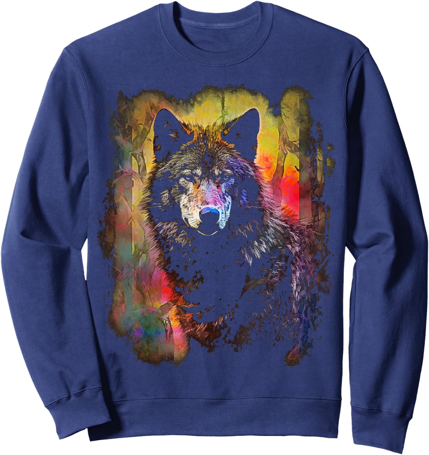 Wolf Colourful Art | Animal Lover Wolf Sweatshirt - Sweatshirt | Navy