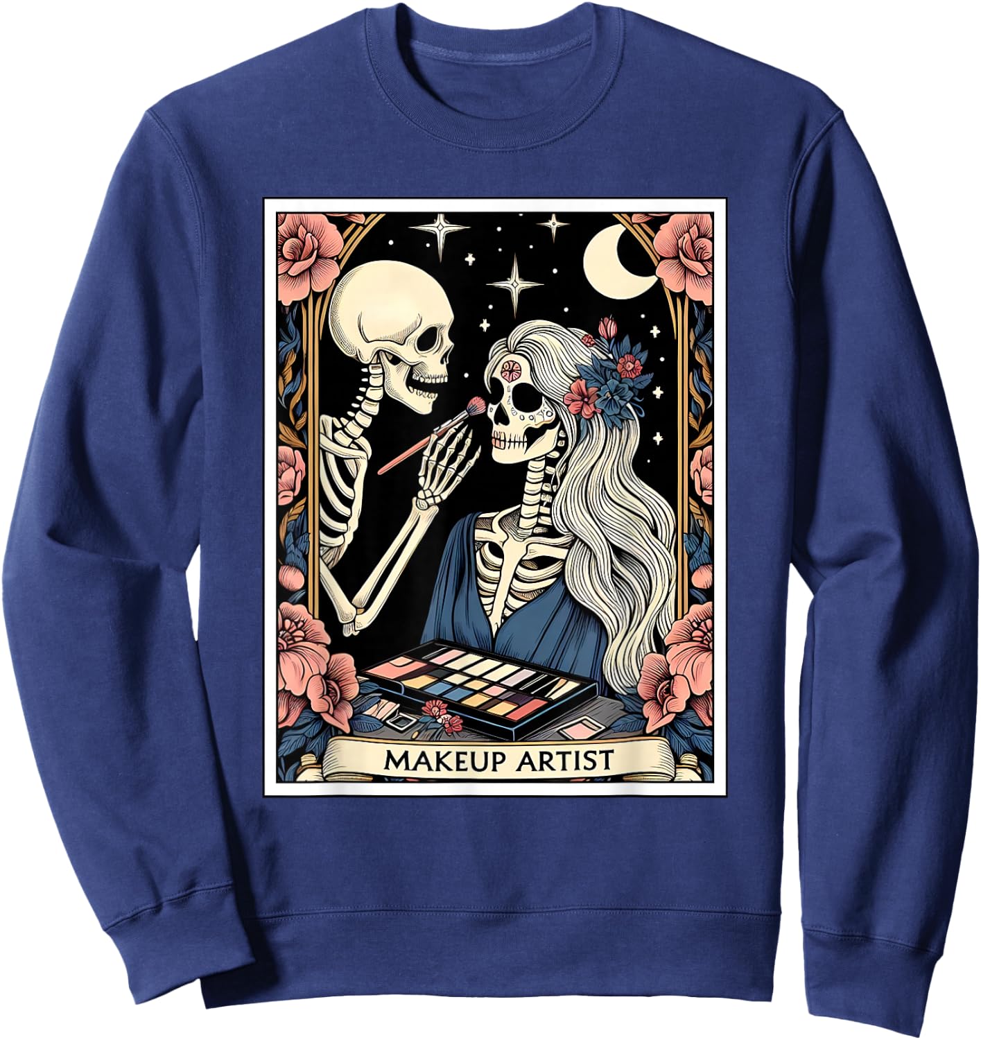 Makeup Artist Tarot Card Gothic Skeleton Moon Women Sweatshirt - Sweatshirt | Navy