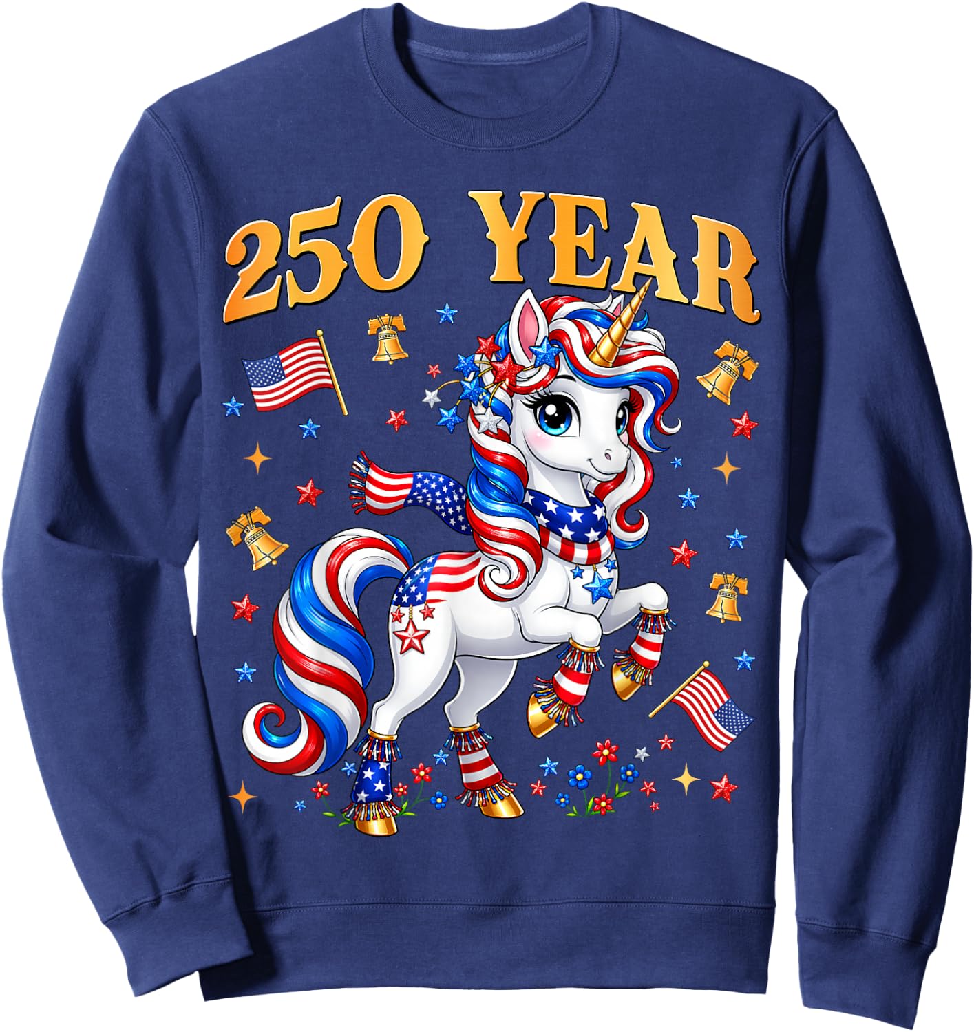 250 Years Girls Kids 250th Anniversary USA Unicorn Patriotic Sweatshirt - Sweatshirt | Navy