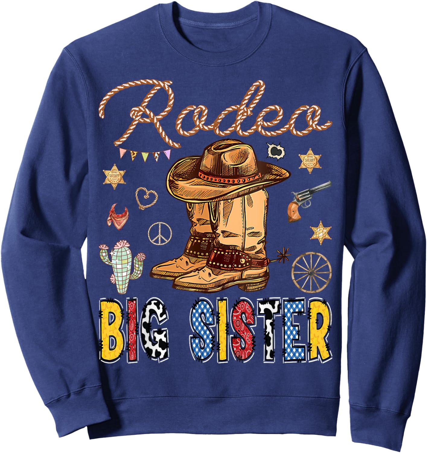 Rodeo Big Sister Western Birthday Cowboy Matching Family Sweatshirt - Sweatshirt | Navy