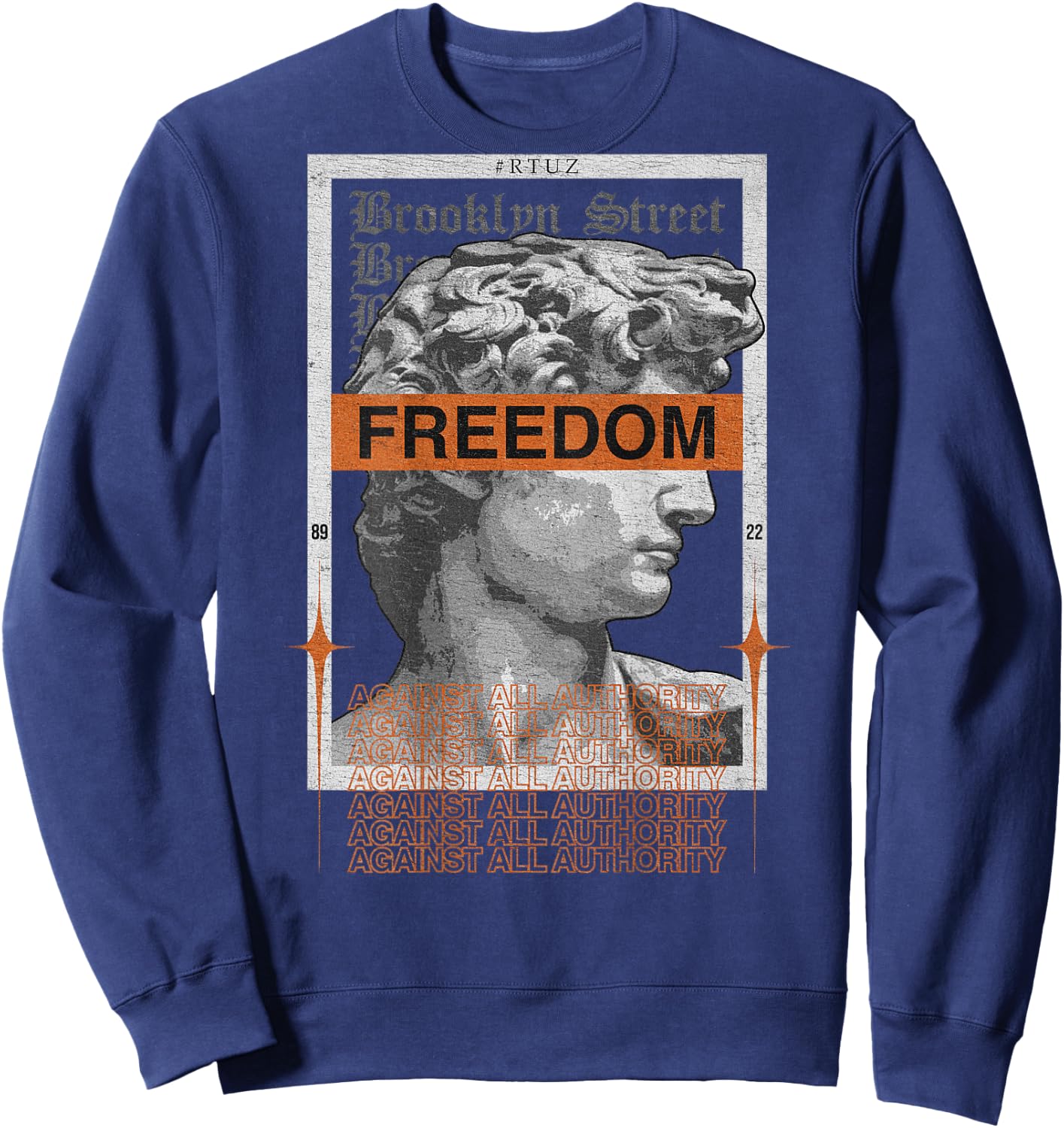 Hip Hop Vintage Hipster Edgy Urban Y2K Back Print Streetwear Sweatshirt - Sweatshirt | Navy