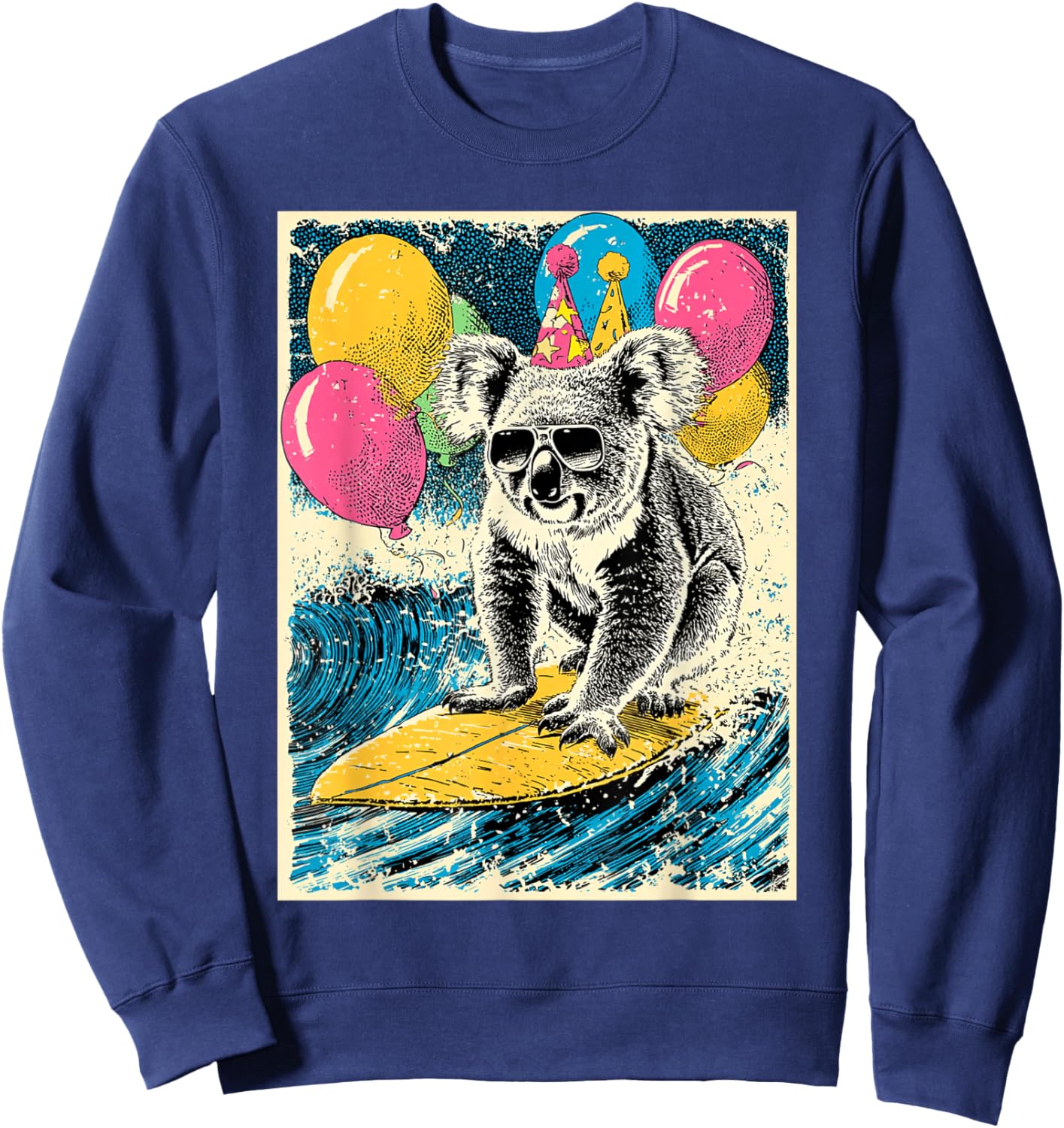 Koala Surfing Birthday Party Themed Balloons Retro Art Sweatshirt - Sweatshirt | Navy