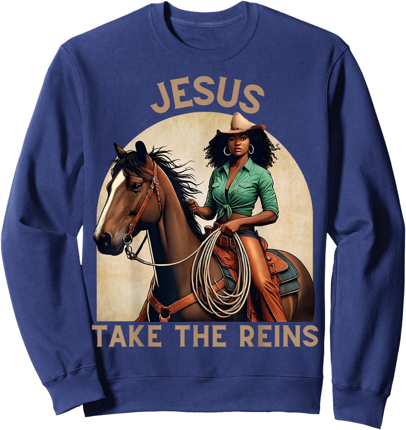 Jesus Take The Reins Christian Black Cowgirl Western Texas Sweatshirt - Sweatshirt | Navy