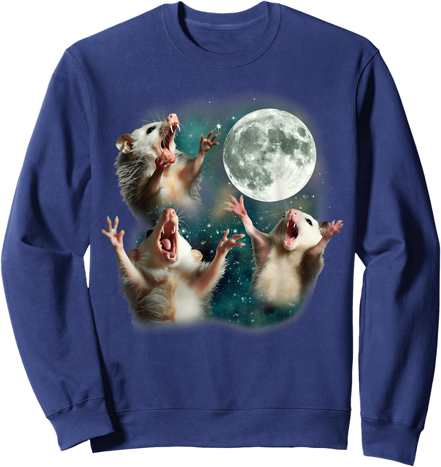 Three Possum Moon 3 Opossum Funny Weird Cursed Dank Meme Sweatshirt - Sweatshirt | Navy