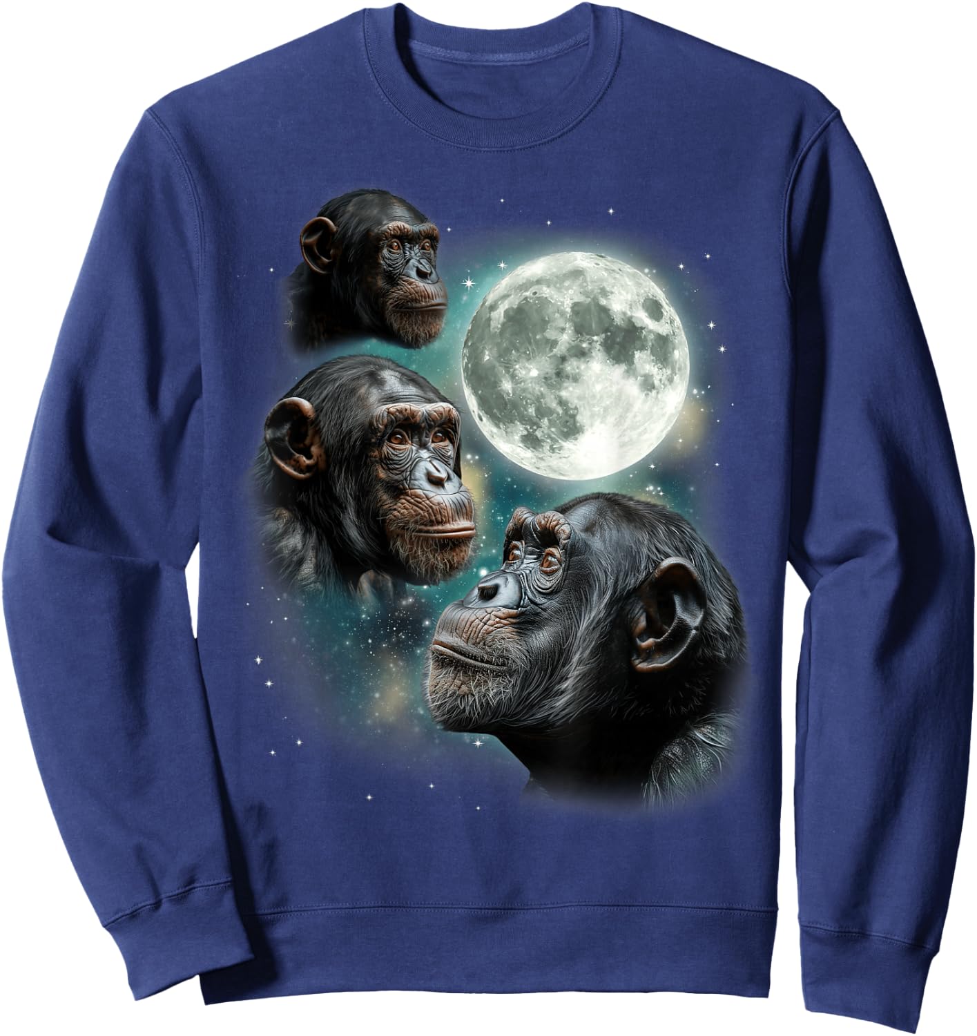 Three Chimpanzee Moon | Funny 3 Chimps Howling Parody Meme Sweatshirt - Sweatshirt | Navy