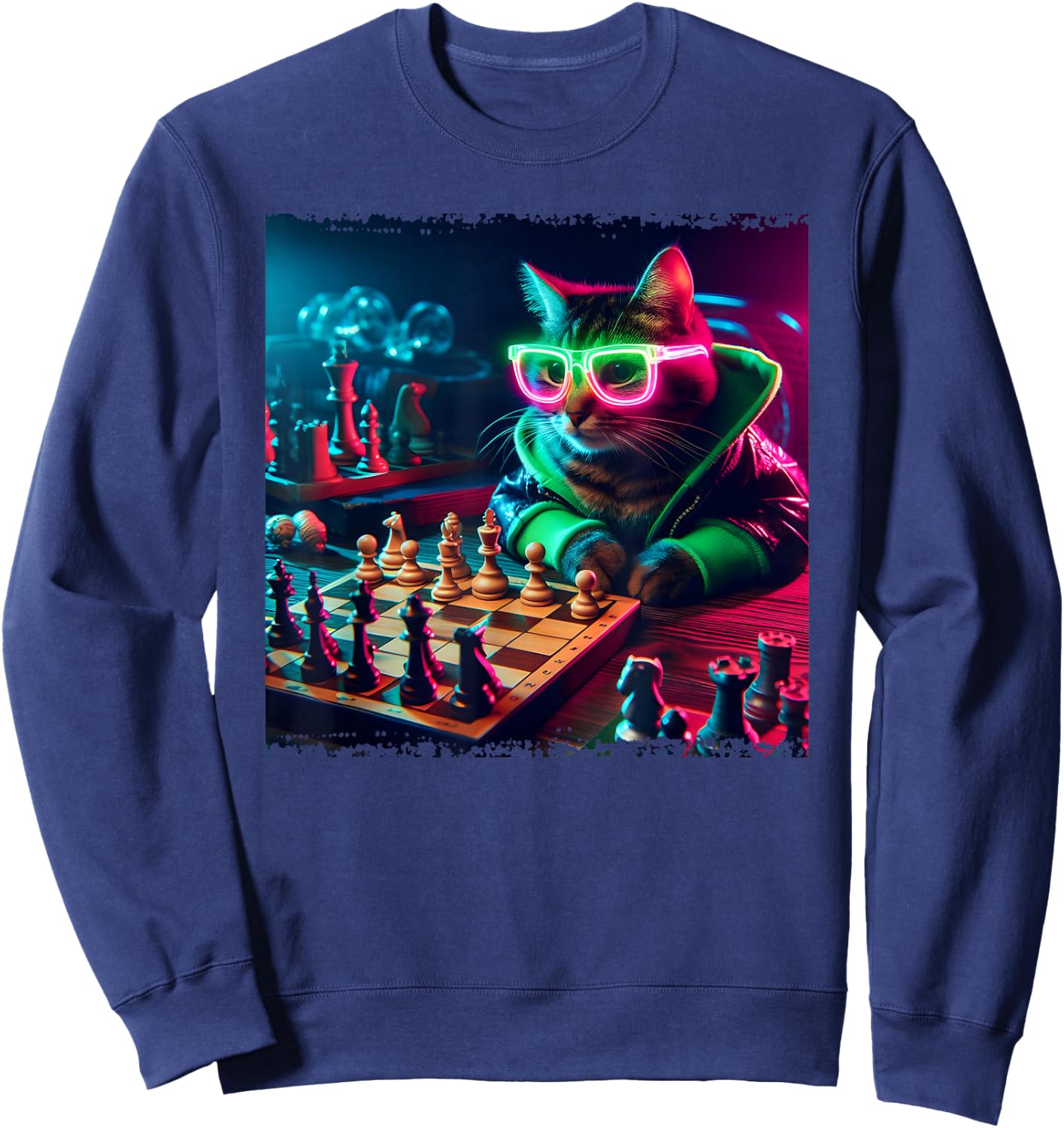 Stylish Cat Playing Chess Sweatshirt - Sweatshirt | Navy