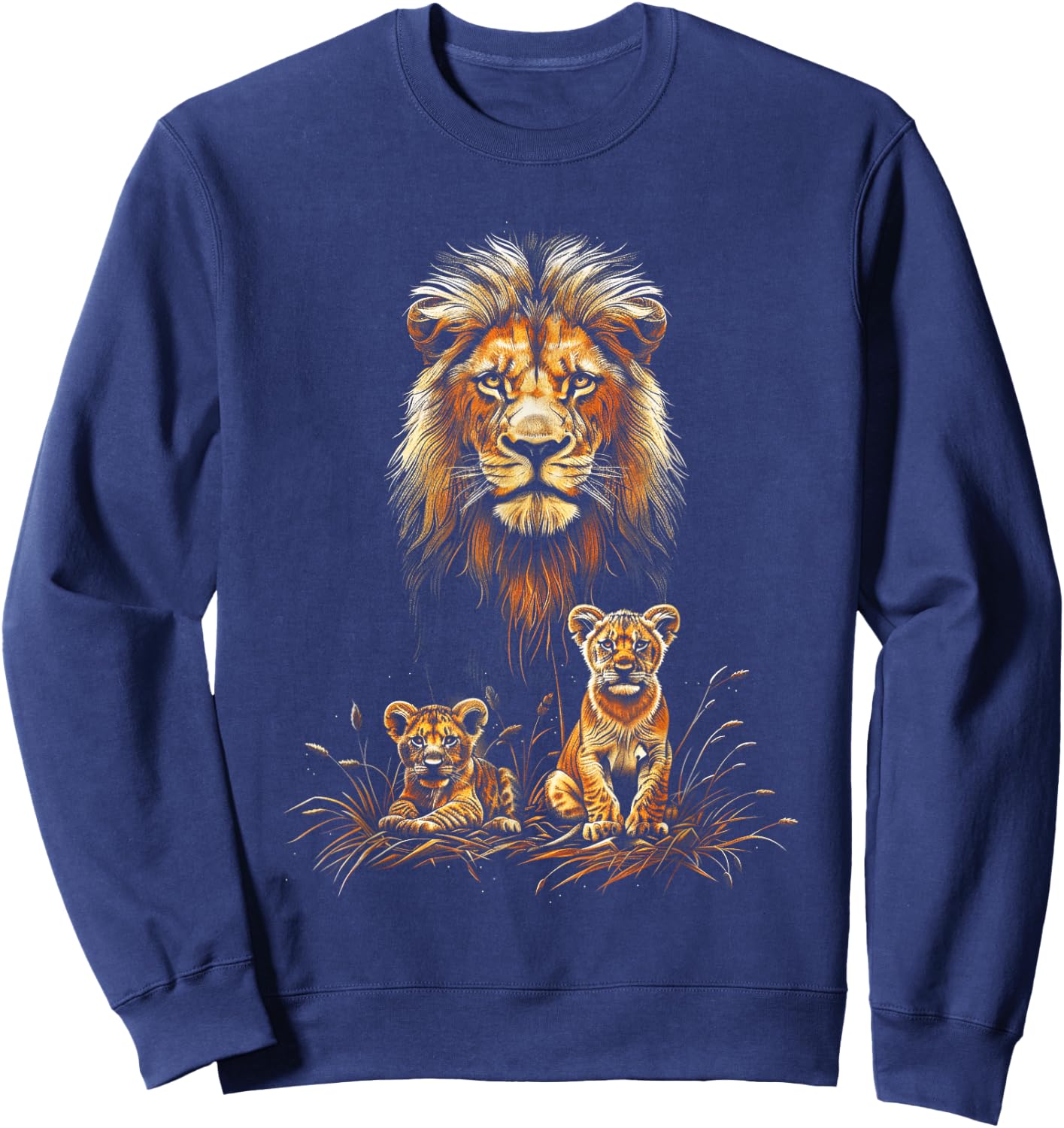 Lion Father Cubs Majestically Wildlife Jungle Sweatshirt - Sweatshirt | Navy