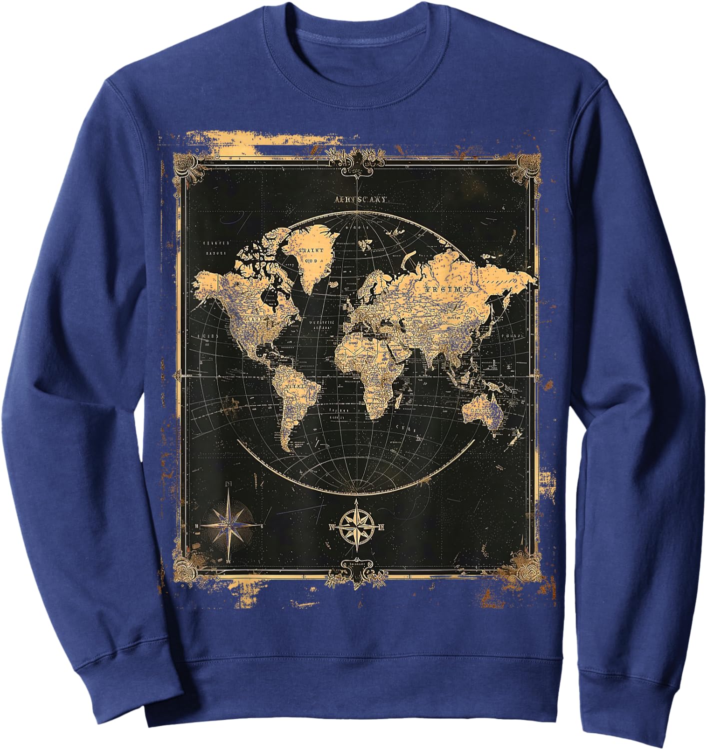 Vintage World Map Poster Sweatshirt - Sweatshirt | Navy