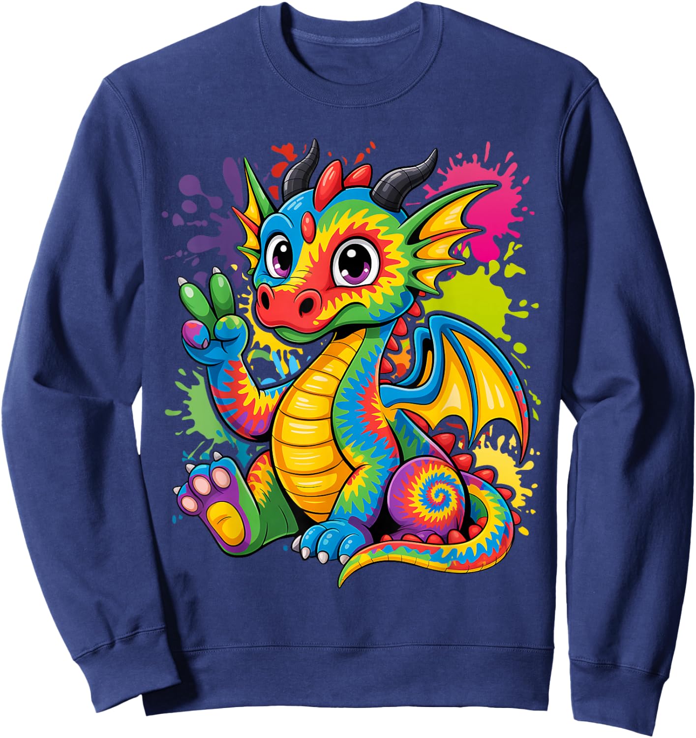Tie-Dye Dragon Peace Sign Hippie Sweatshirt - Sweatshirt | Navy