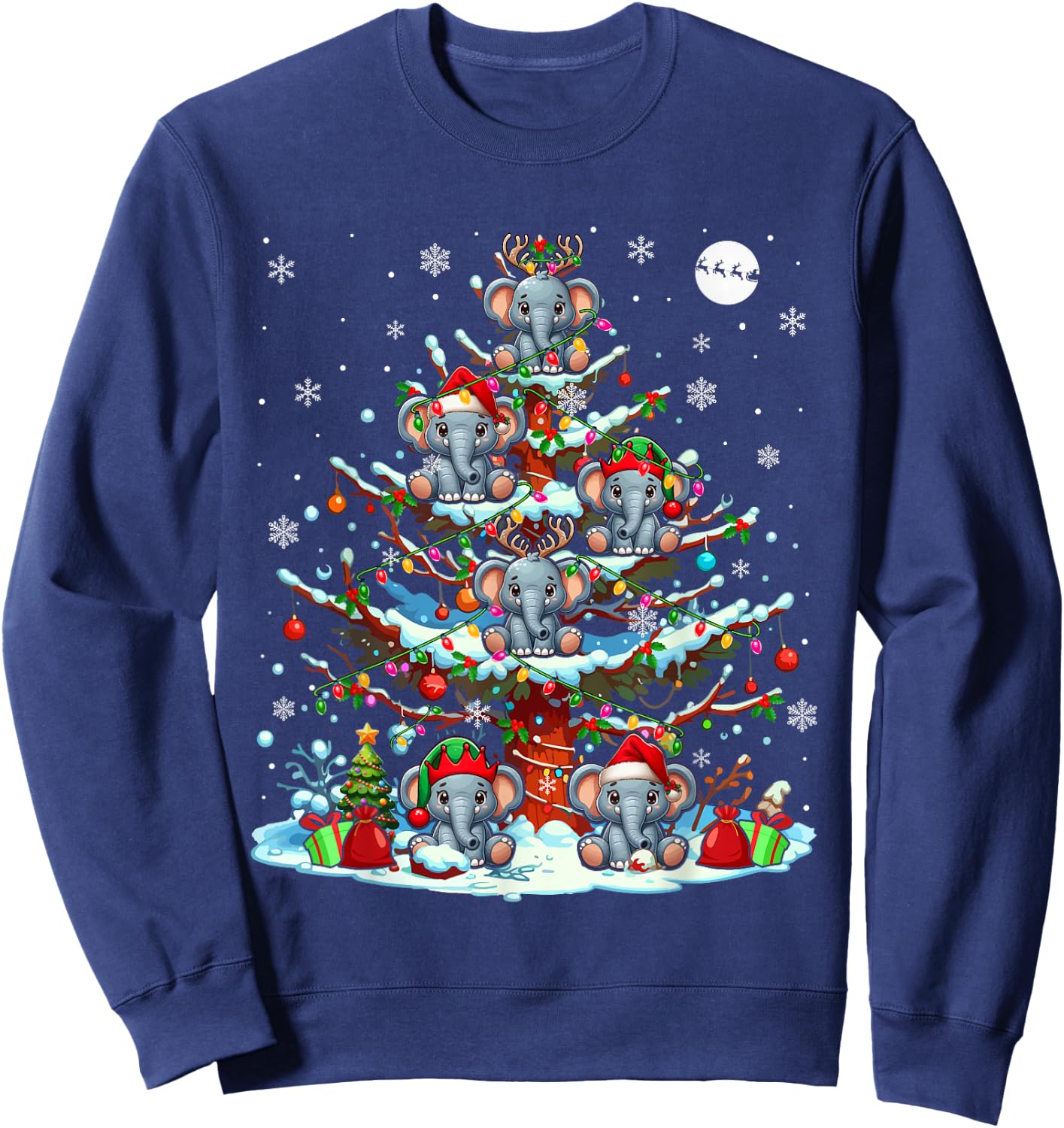 Group Santa Reindeer Elf Elephants On Christmas Tree Sweatshirt - Sweatshirt | Navy
