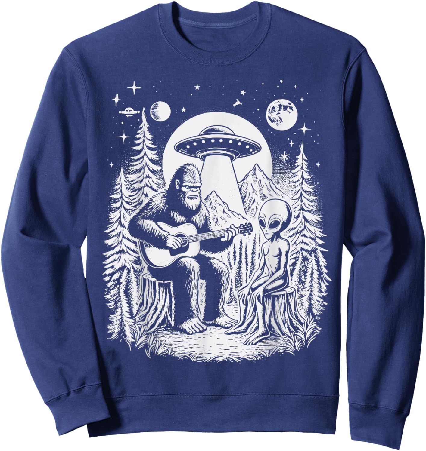 Bigfoot UFO Alien Around Campfire Nature Hiking Sasquatch Sweatshirt - Sweatshirt | Navy