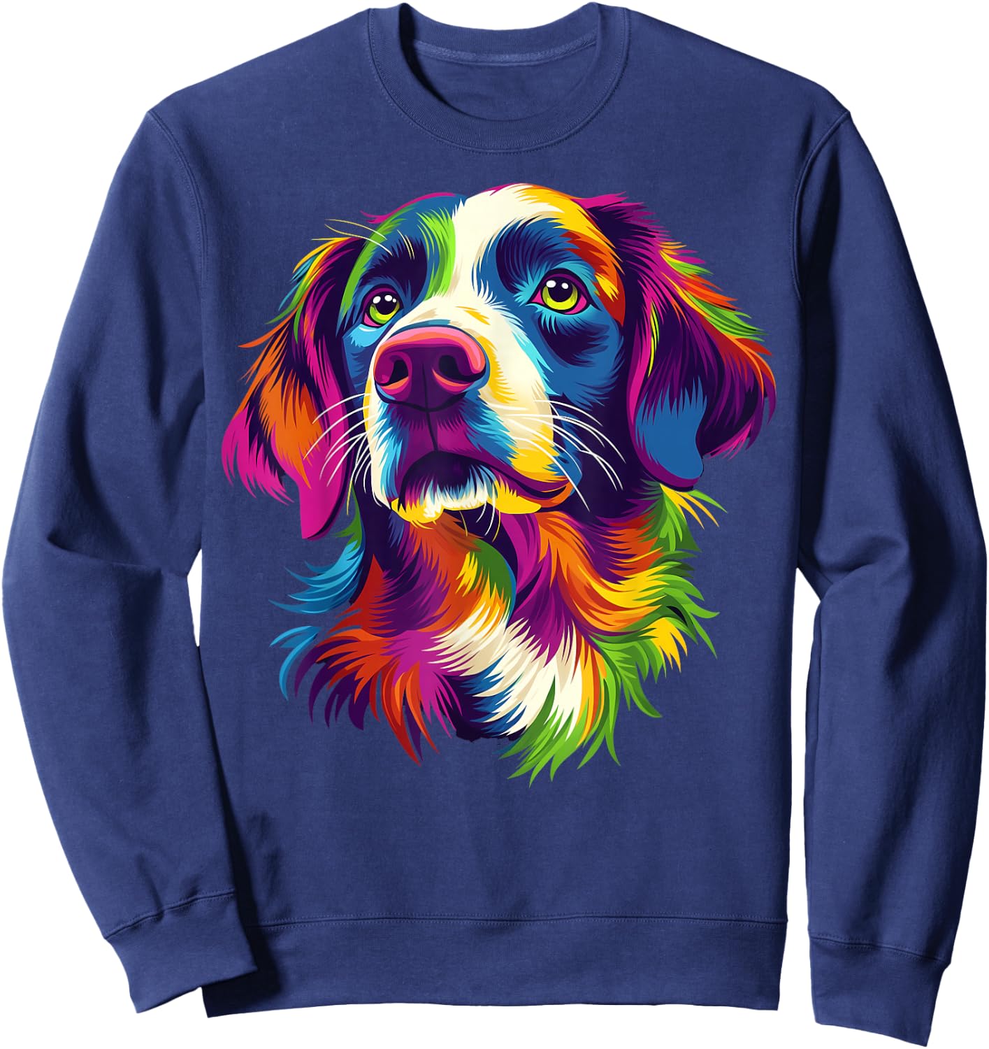 Colorful Brittany Spaniel Face Dog Lover Men Women Black Sweatshirt - Sweatshirt | Navy