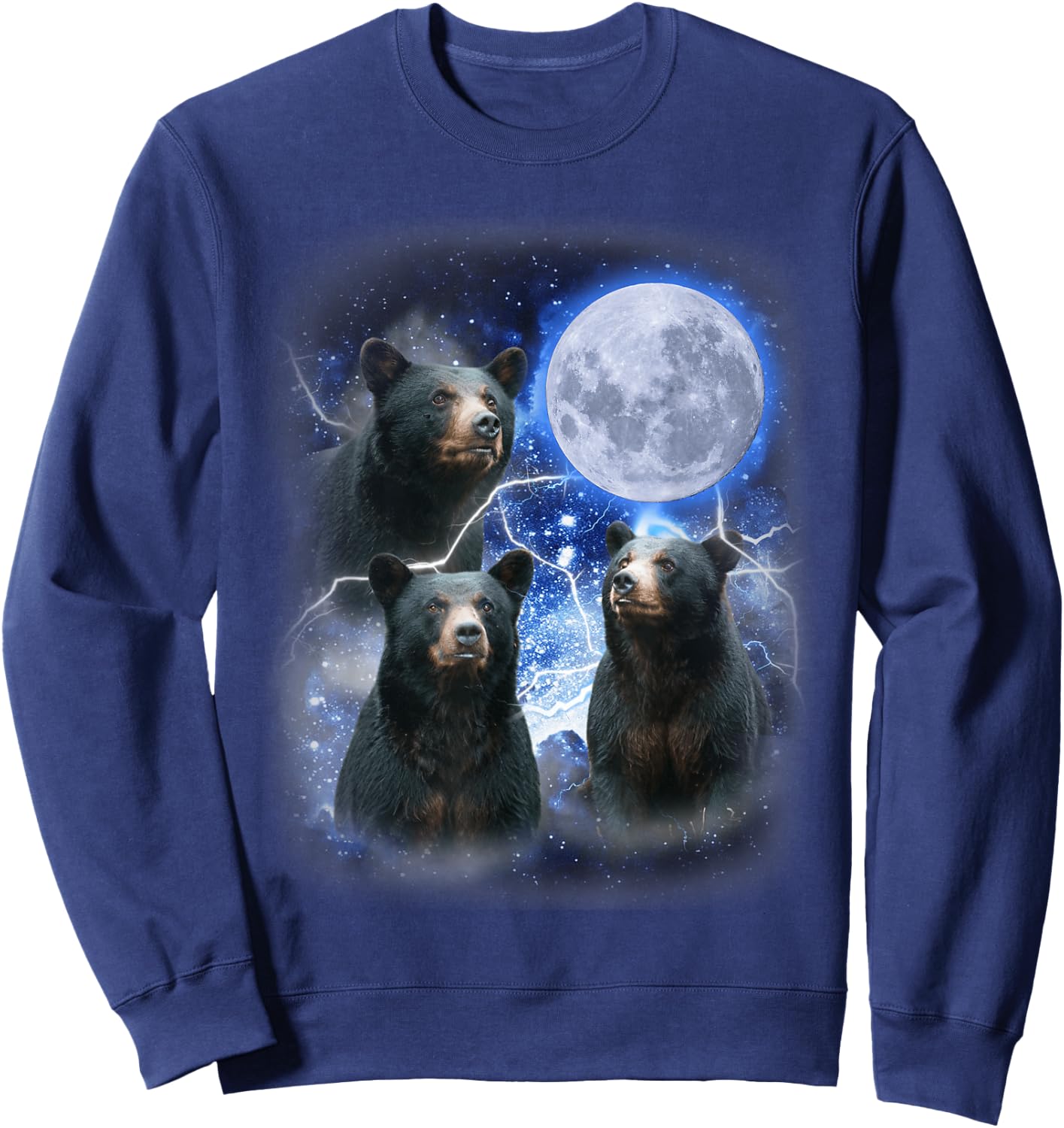 Three Black Bear Moon - 3 Wild Bears Gazing at the Moonlight Sweatshirt - Sweatshirt | Navy