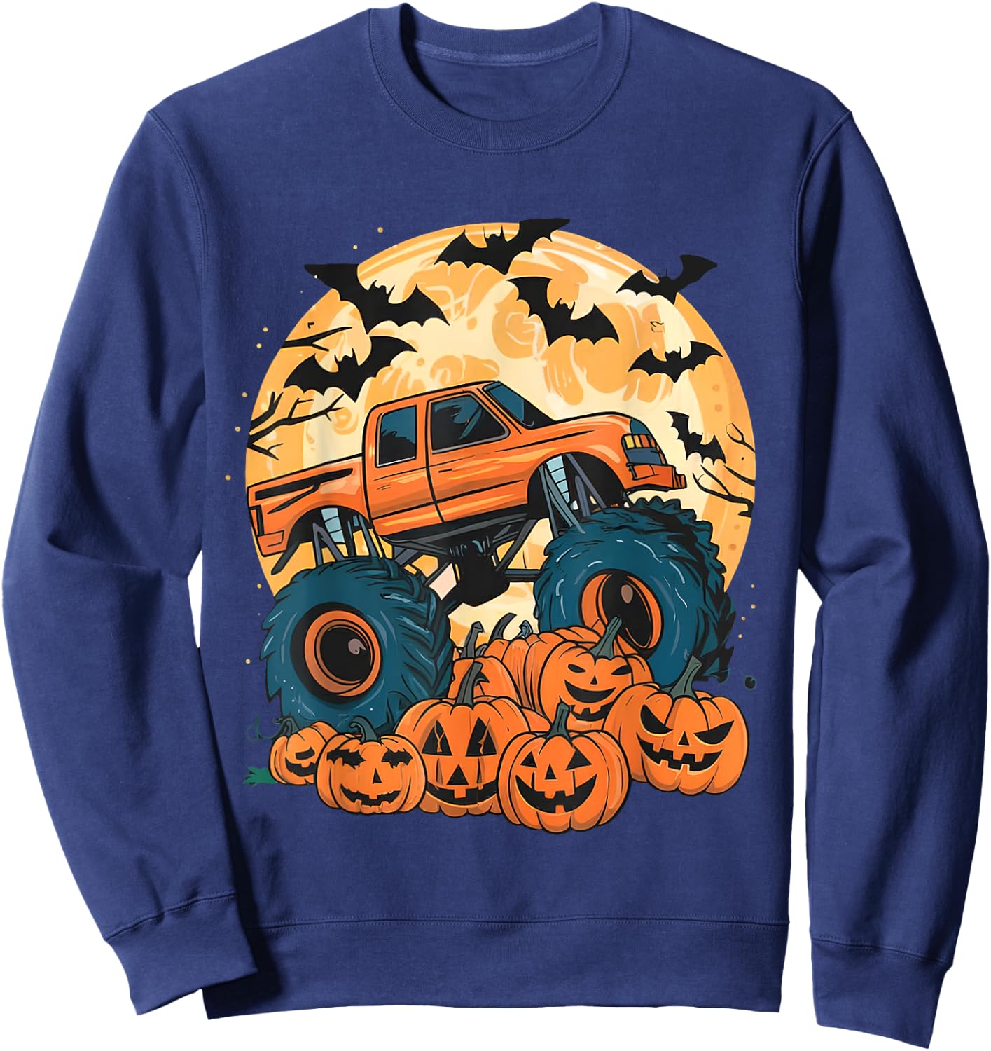 Ghost Truck Moon Pumpkin Toddler Boys Halloween Teens Kids Sweatshirt - Sweatshirt | Navy