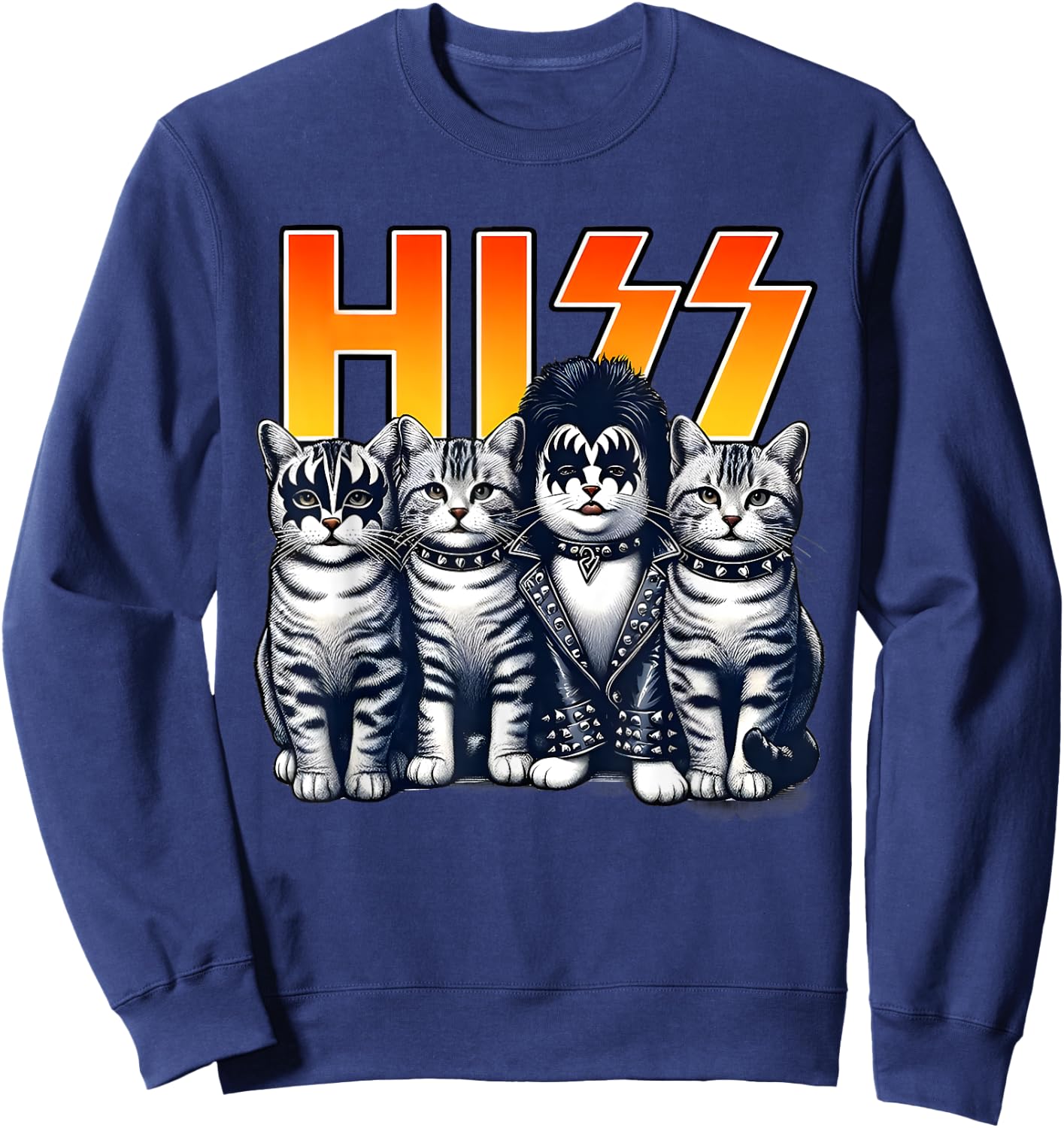 Hiss Funny Cat Lover Funny Cats Kittens Rock Rockin Cat Own Sweatshirt - Sweatshirt | Navy