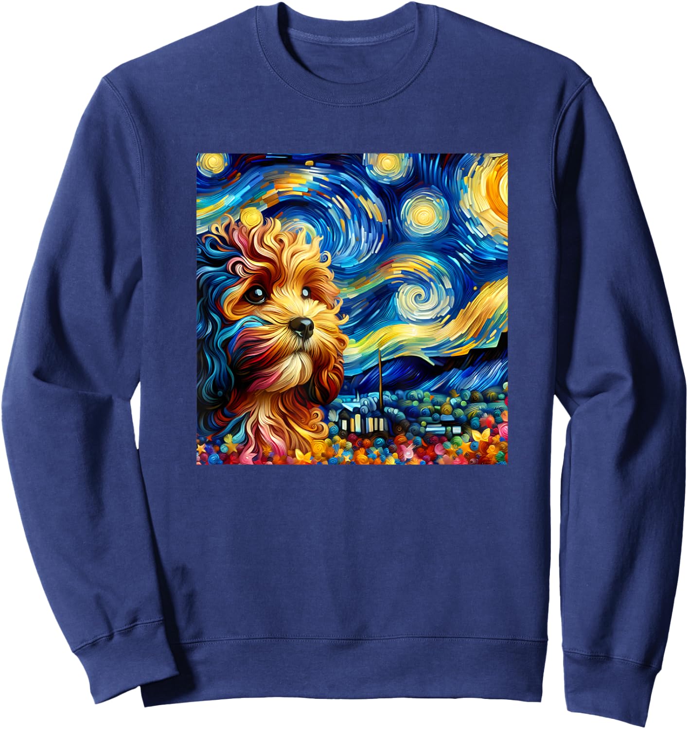 Cute Cavapoo Starry Night Painting Style Dog Art Women Kids Sweatshirt - Sweatshirt | Navy