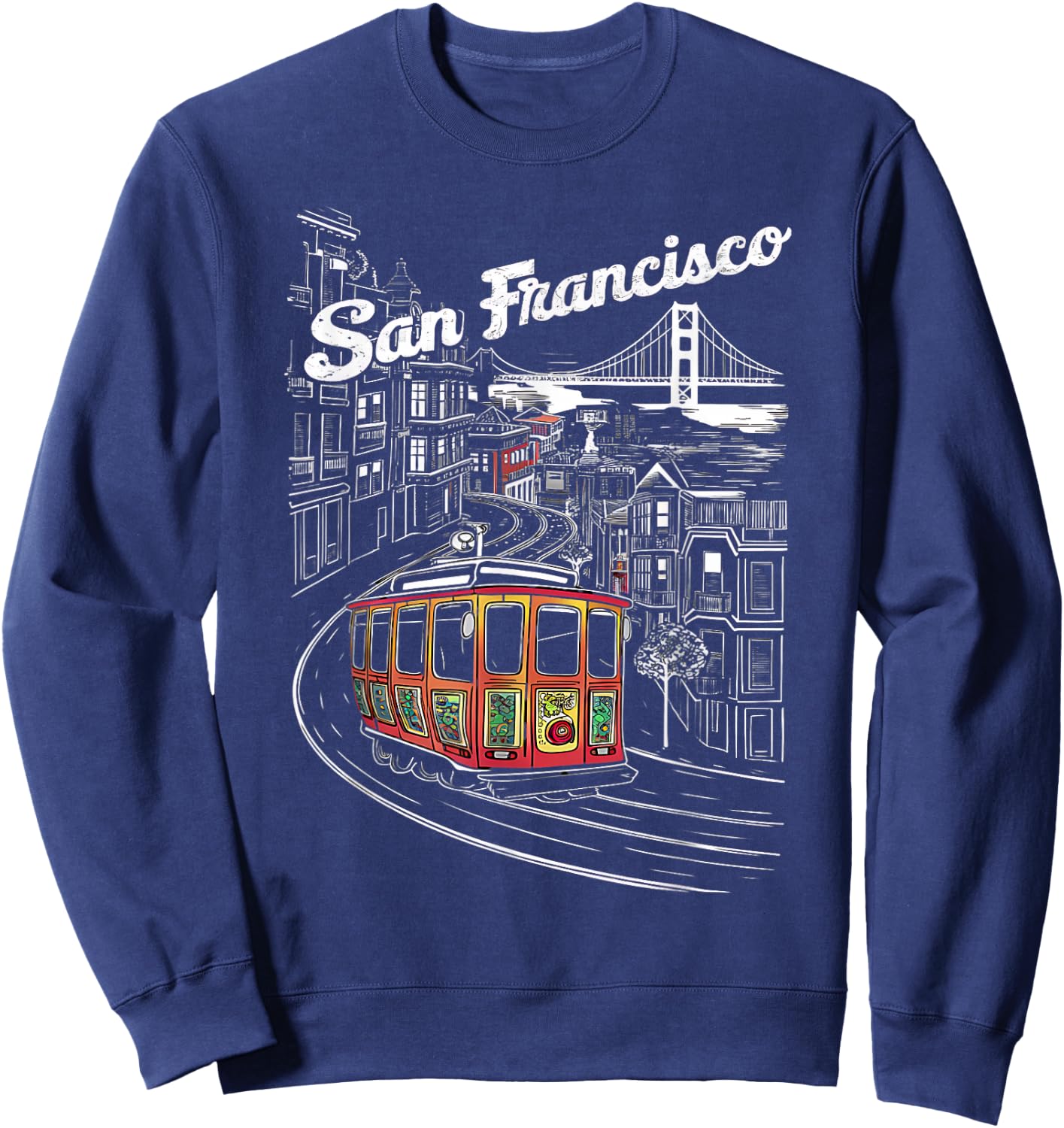 Historic San Francisco Cable Car Vintage SF Illustration Sweatshirt - Sweatshirt | Navy