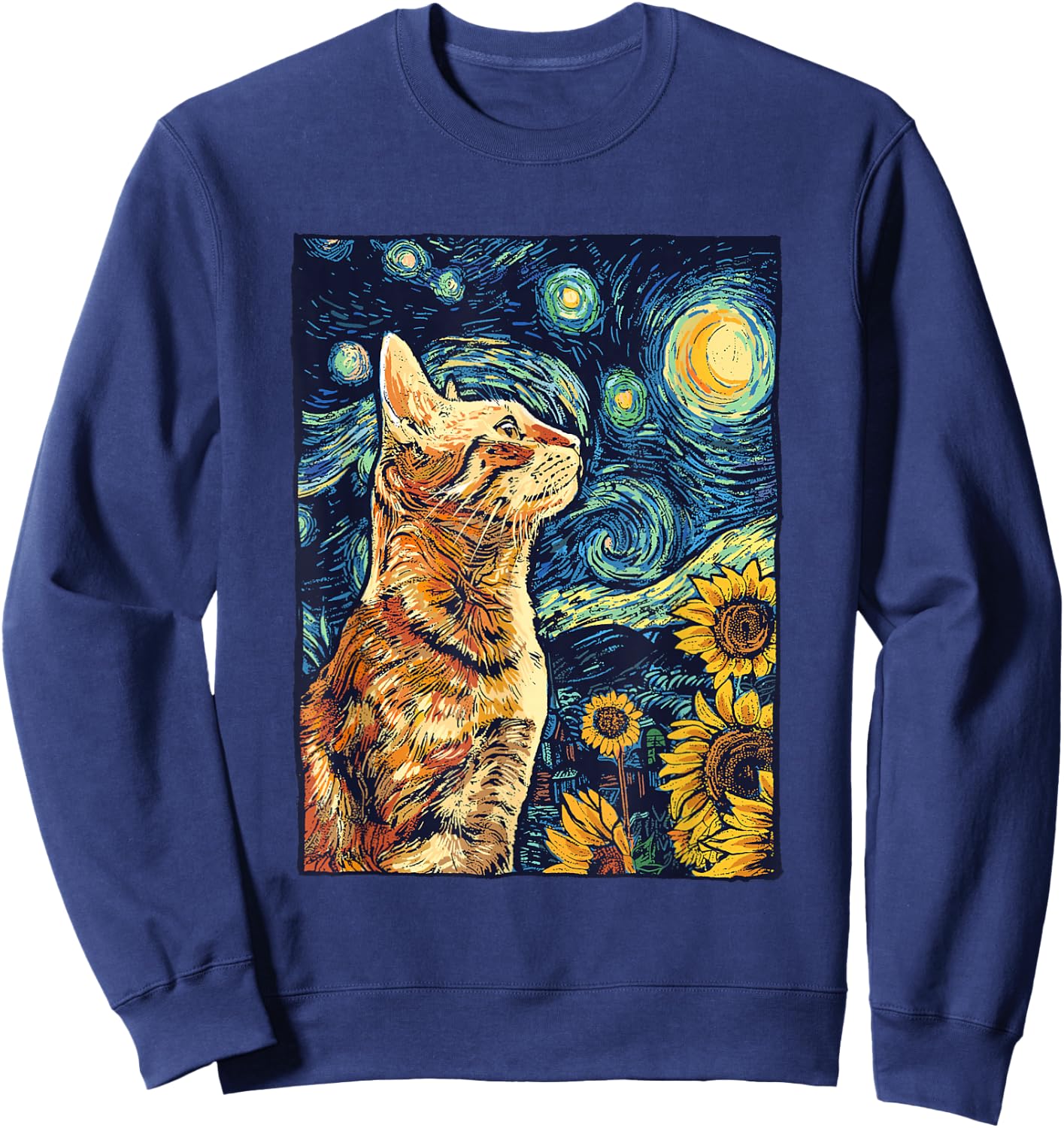 Van Gogh Starry Night Cat Shirt Van Gogh Cat Painting Sweatshirt - Sweatshirt | Navy