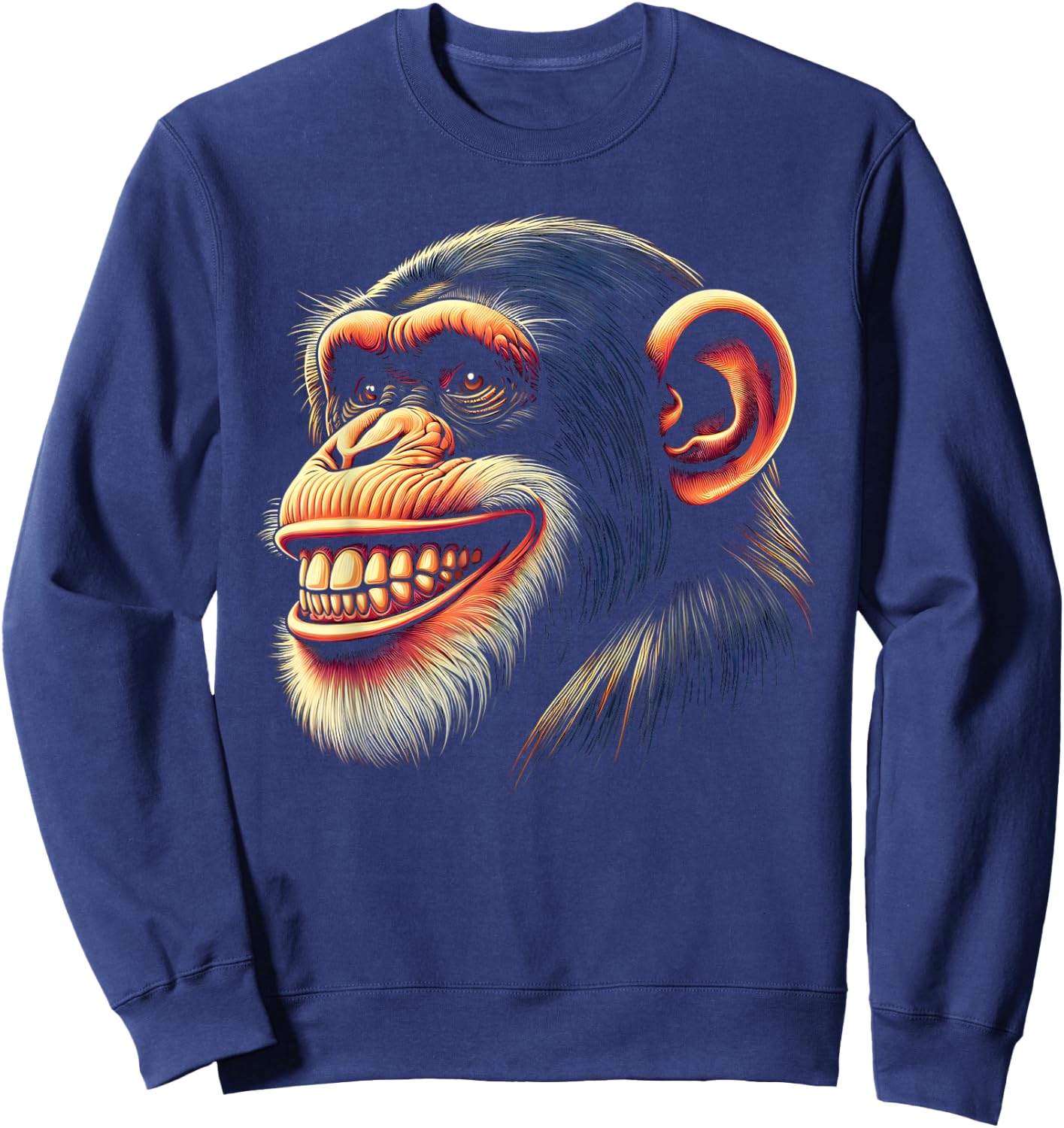 Smiling Chimpanzee Chimp Monkey Face Sweatshirt - Sweatshirt | Navy