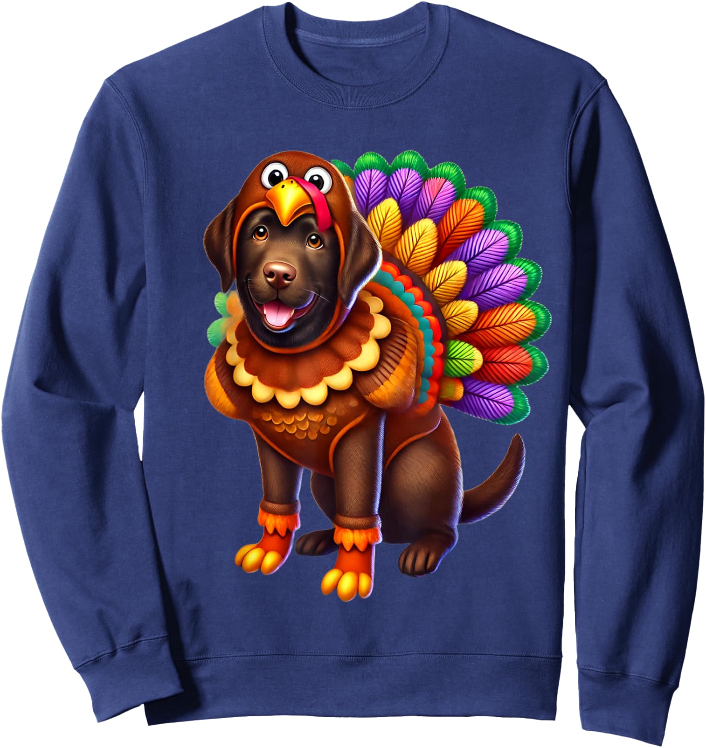 Chocolate Lab Turkey Funny Thanksgiving Animal Dog Canine Women Girls Kids Sweatshirt - Sweatshirt | Navy