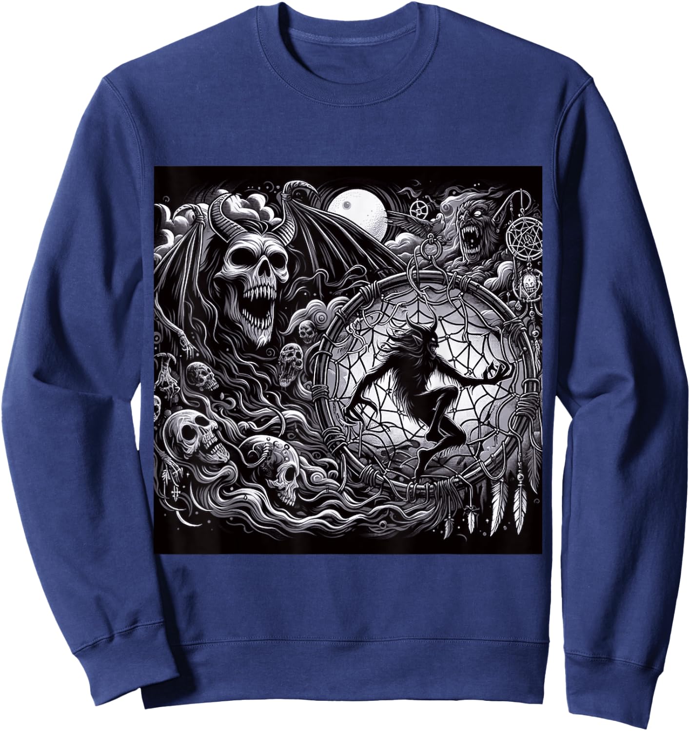 Demonic Occult Dreamcatcher Possessed Spiritual Horror Print Sweatshirt - Sweatshirt | Navy