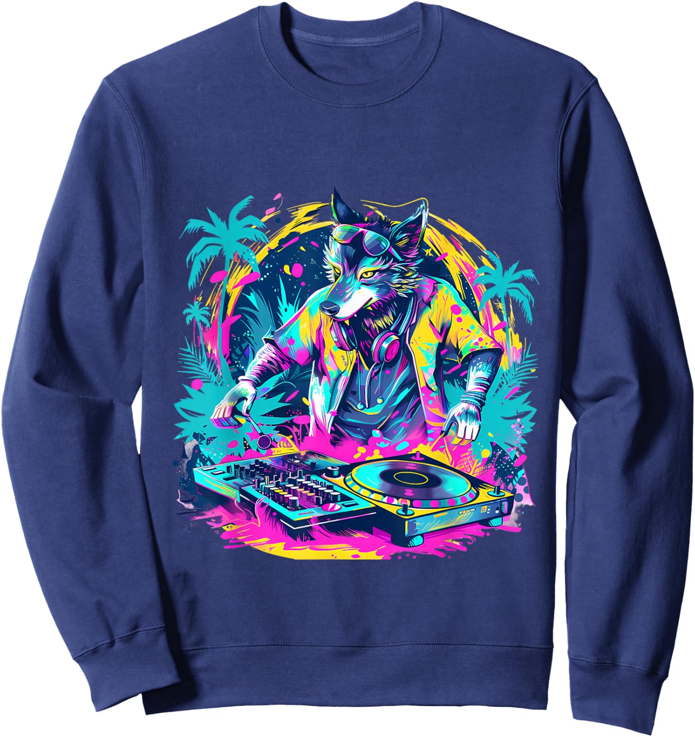 Wolf DJ Techno Dance Music Producer EDM Turntable DJ Wolf Sweatshirt - Sweatshirt | Navy
