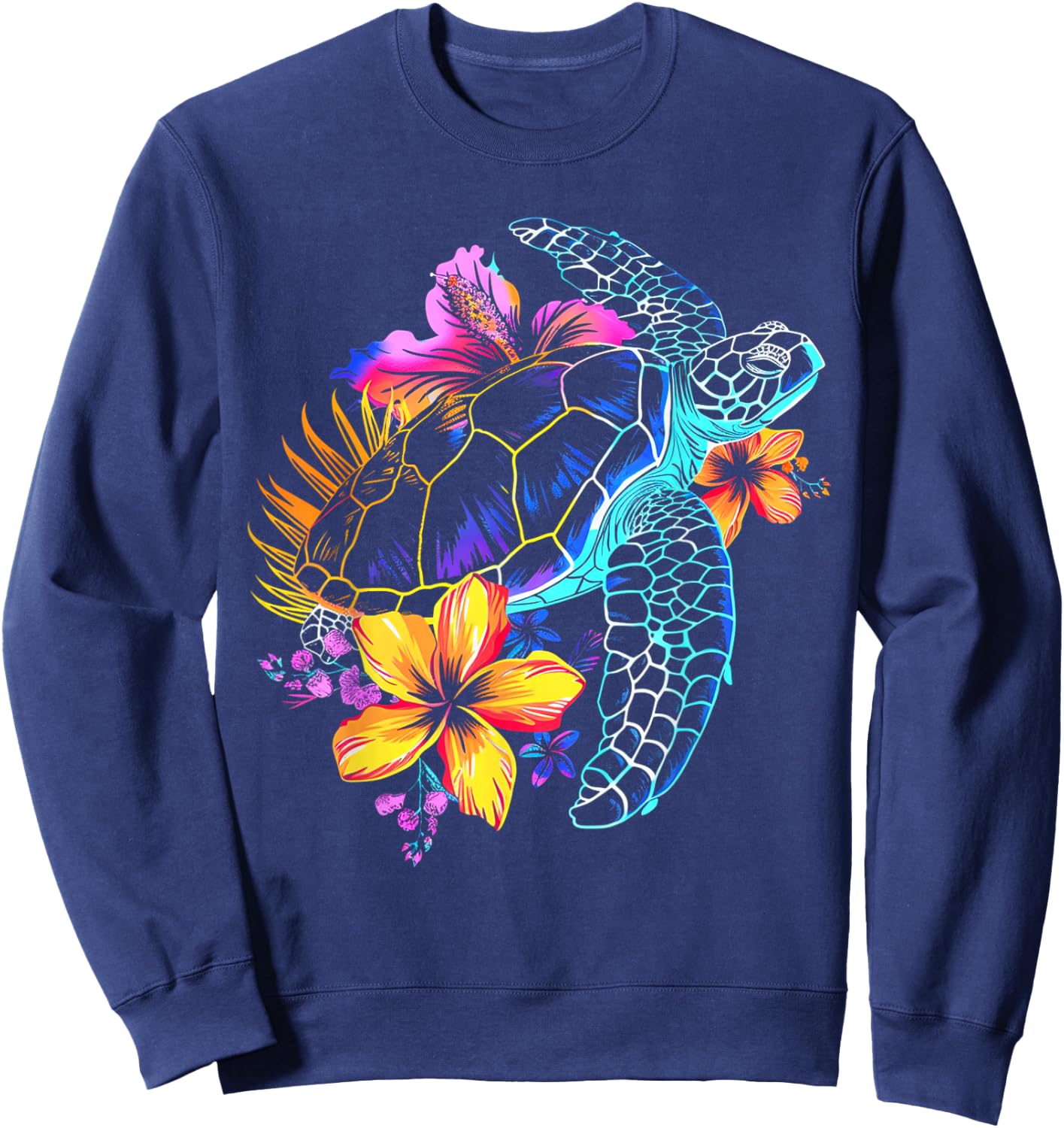 Sea Turtle Hawaiian Flowers Hawaii Scuba Diving Diver Sweatshirt - Sweatshirt | Navy