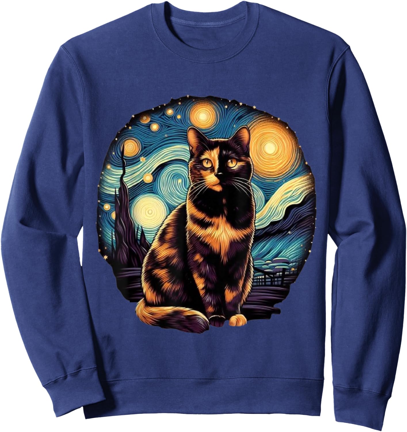 Tortoiseshell Tortie Starry Night Kitty Cat Art Men Women Kids Sweatshirt - Sweatshirt | Navy