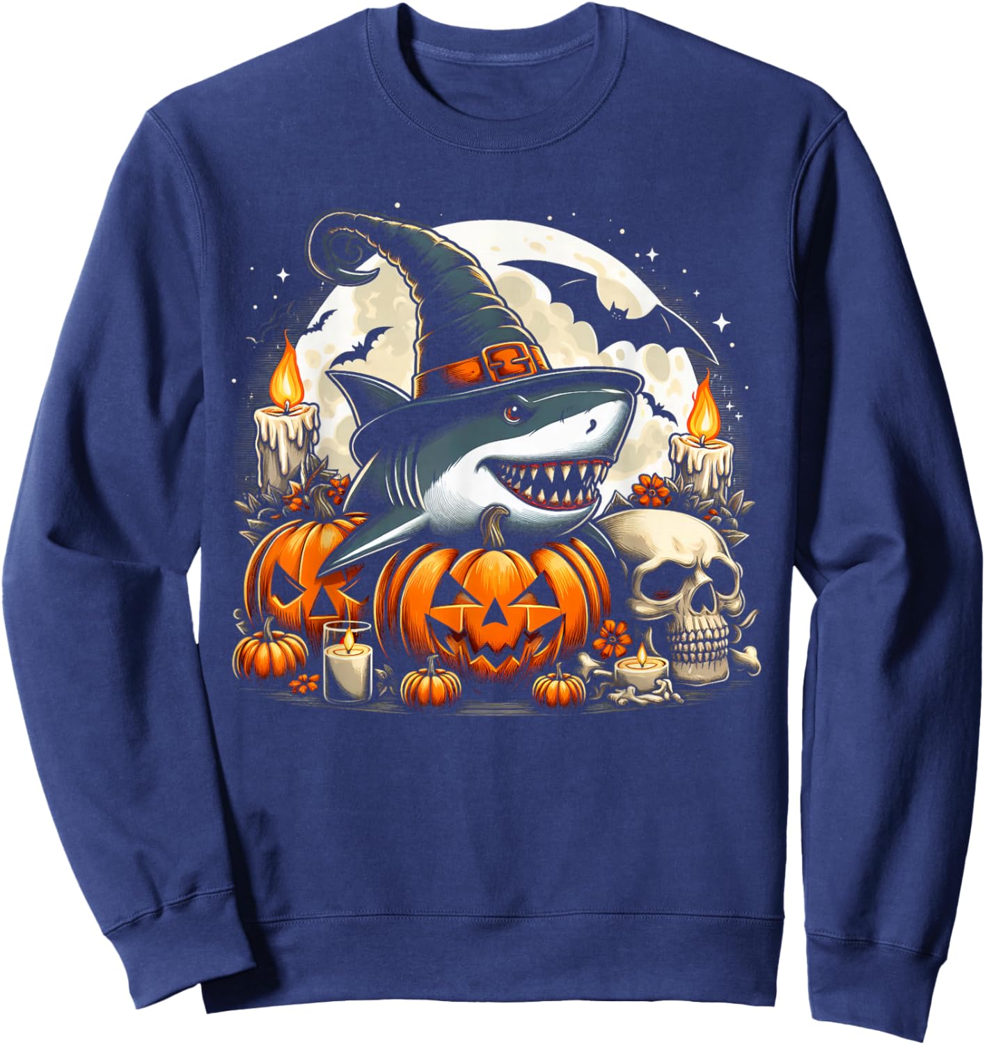 Shark Witch Halloween - Spooky Pumpkin Spooky Boys Girls Sweatshirt - Sweatshirt | Navy