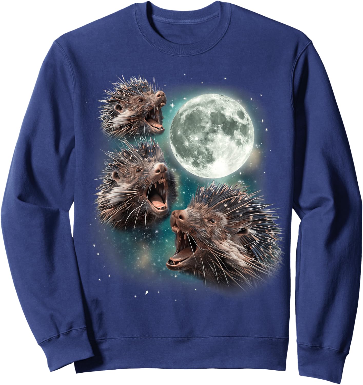 Three Porcupine Moon | Funny 3 Howling Quill Pig Parody Meme Sweatshirt - Sweatshirt | Navy