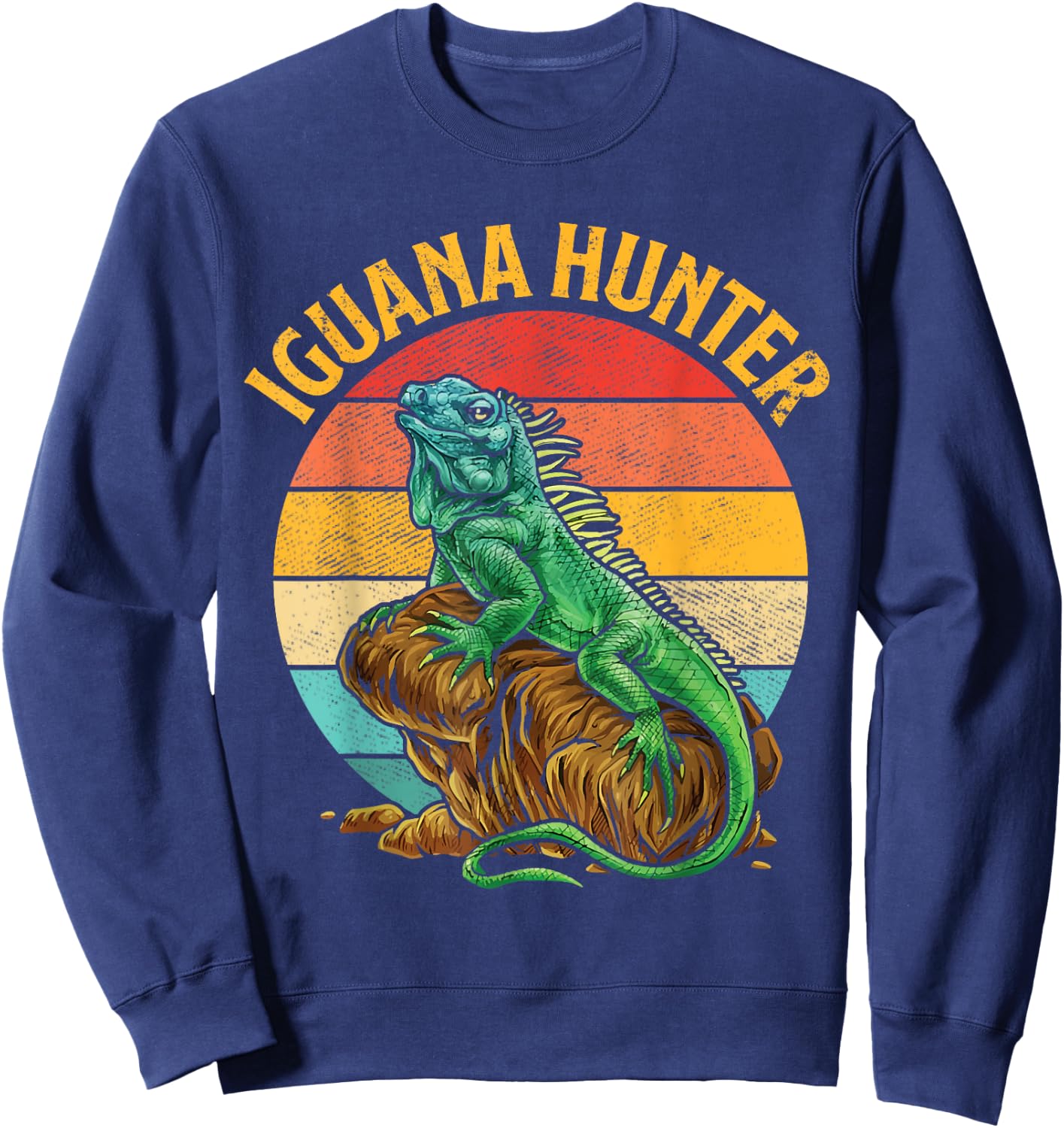 Retro Iguana Hunter Reptile Herpetologist Herpetology Lover Sweatshirt - Sweatshirt | Navy