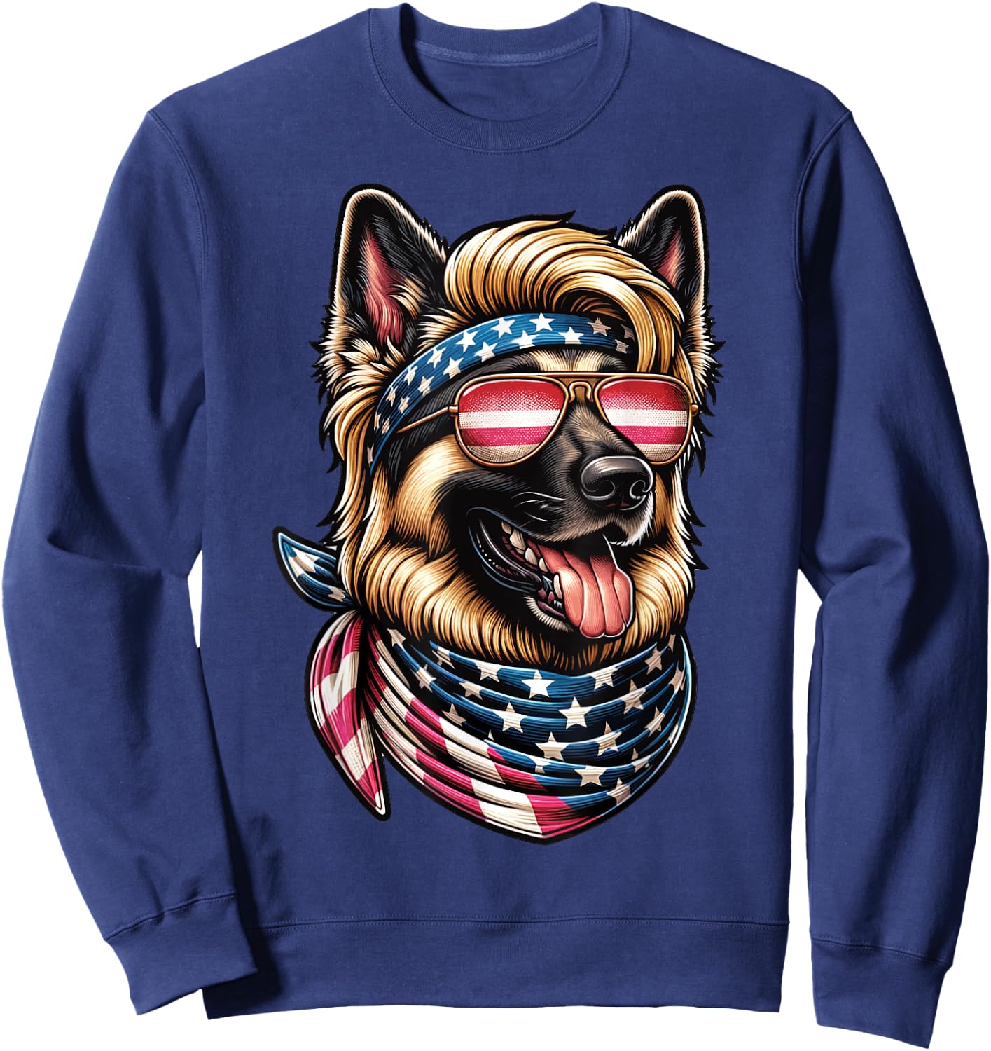4th of July Patriotic Funny German Shepherd July 4th USA Sweatshirt - Sweatshirt | Navy
