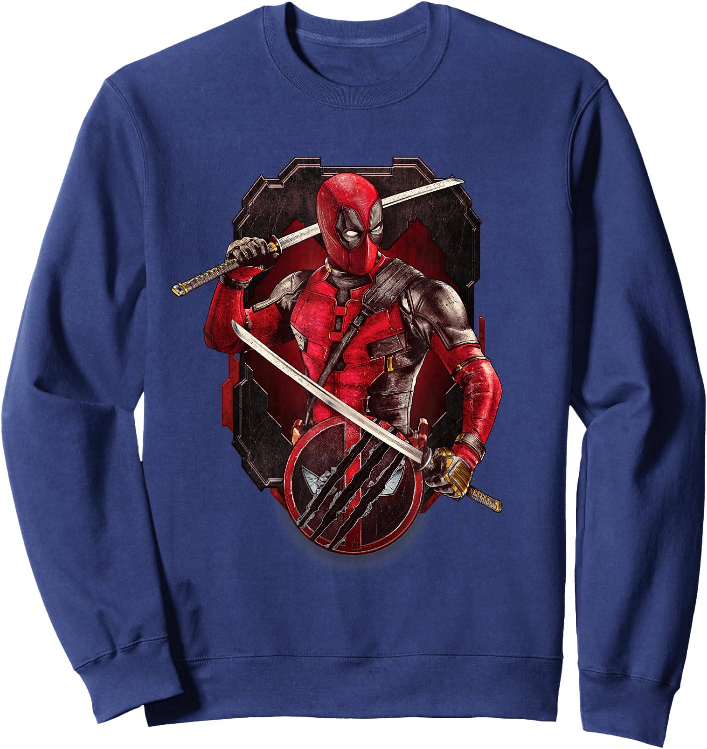 Marvel Deadpool & Wolverine Double Katana Vignette Poster Sweatshirt - Sweatshirt | Navy