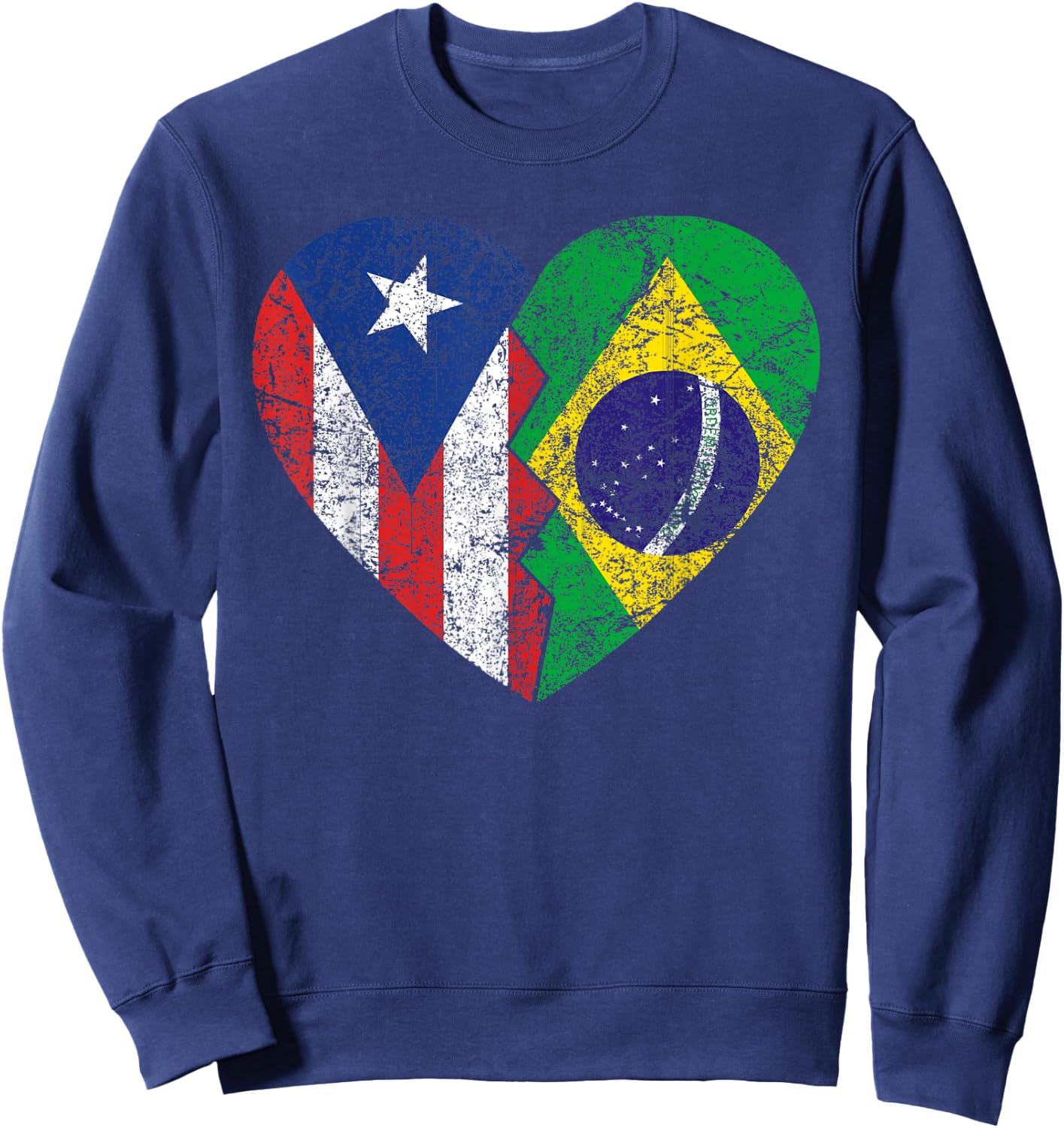 Brazilian Puerto Rican Flags Heart | Puerto Rico Brazil Sweatshirt - Sweatshirt | Navy