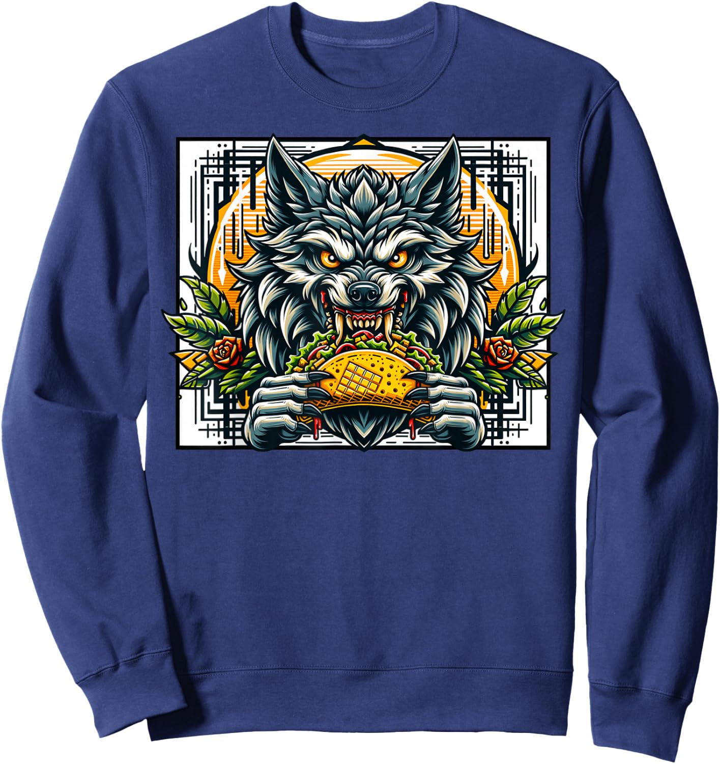 Wolf Eating Taco Fantasy Art Mexican Food And Drinks Sweatshirt - Sweatshirt | Navy