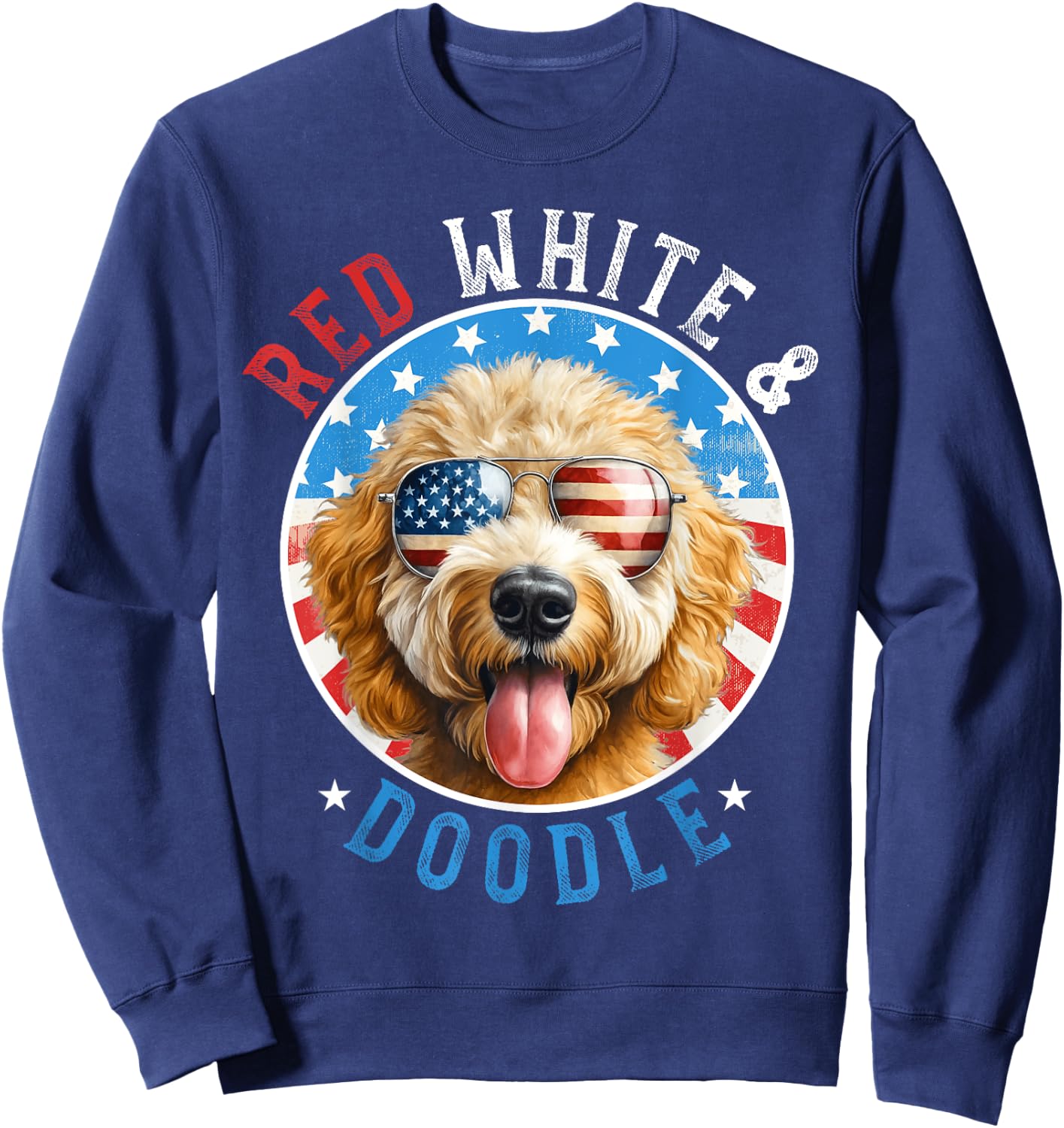Goldendoodle Dog 4th of July Red White and Doodle Lovers Kids Men Sweatshirt - Sweatshirt | Navy