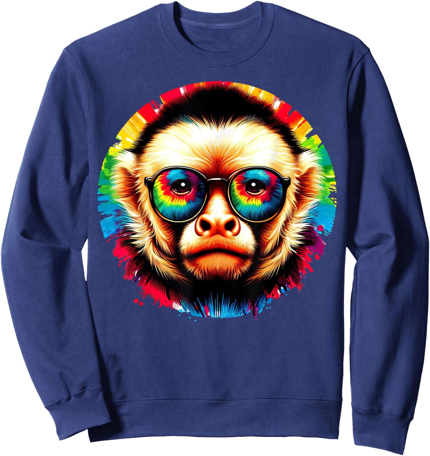 Cool Tie Dye Sunglasses Capuchin Monkey Illustration Art Sweatshirt - Sweatshirt | Navy