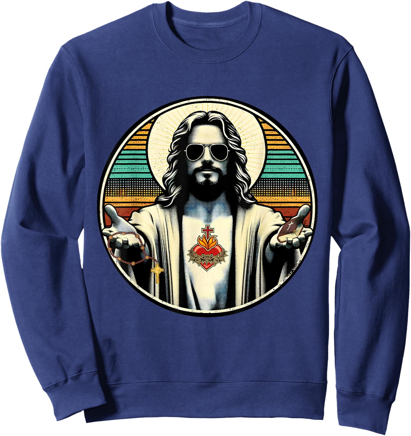 Vintage Buddy a Christ Cool Jesus With Sunglasses Religion Sweatshirt - Sweatshirt | Navy