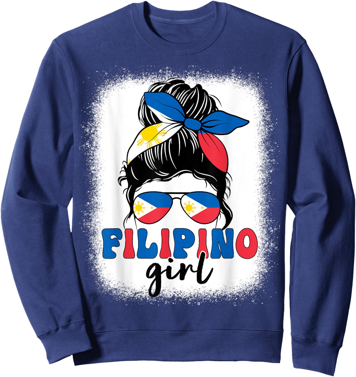 Filipino Girl Messy Bun Philippines Flag Patriotic Women Kid Sweatshirt - Sweatshirt | Navy