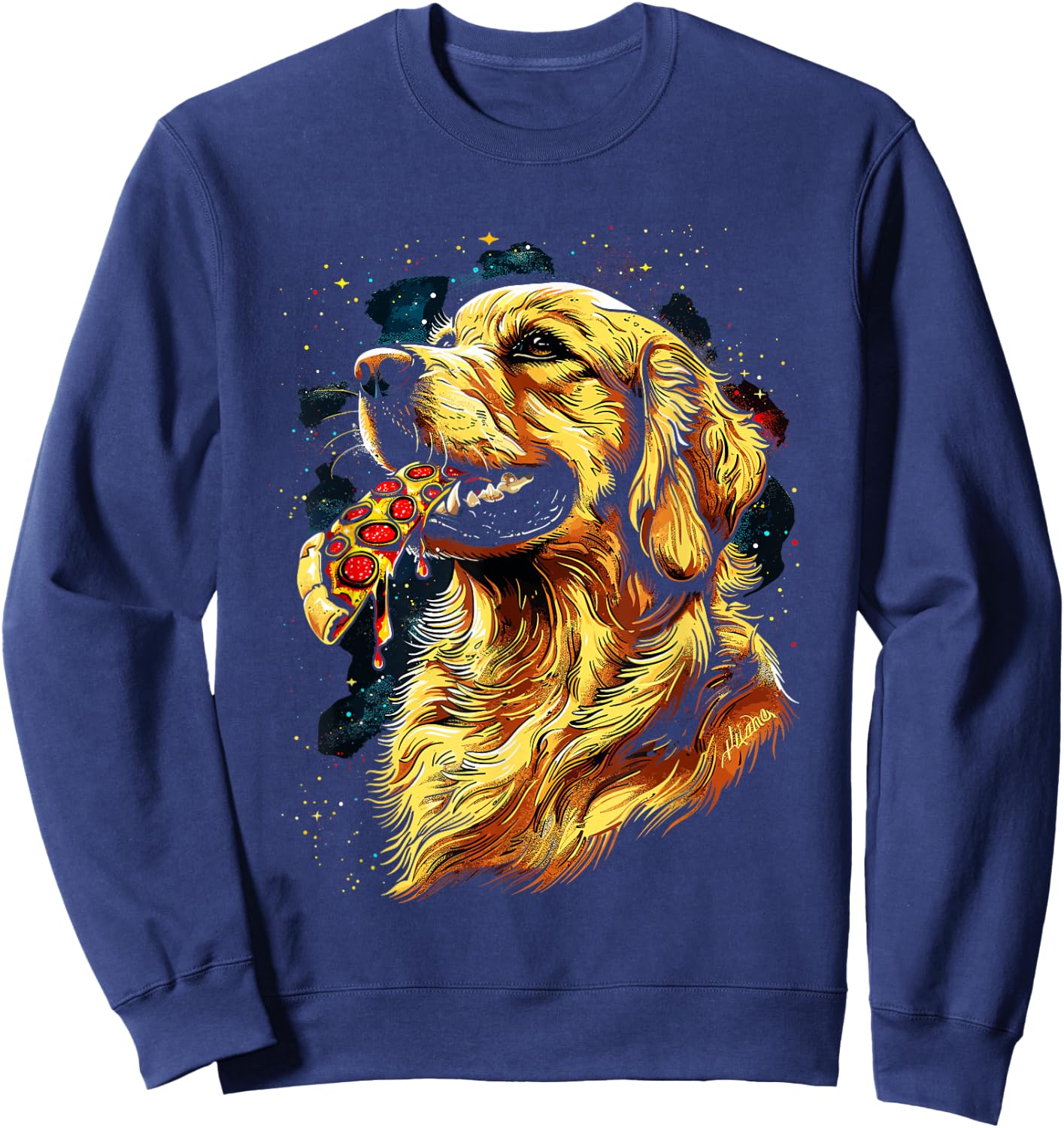 Pizza Dog I Space Dog eating Pizza Sweatshirt - Sweatshirt | Navy