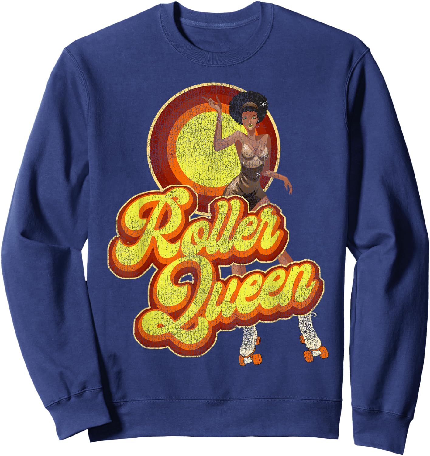 Cool Roller Skating Skate Girl 1970S Retro Afro Sweatshirt - Sweatshirt | Navy