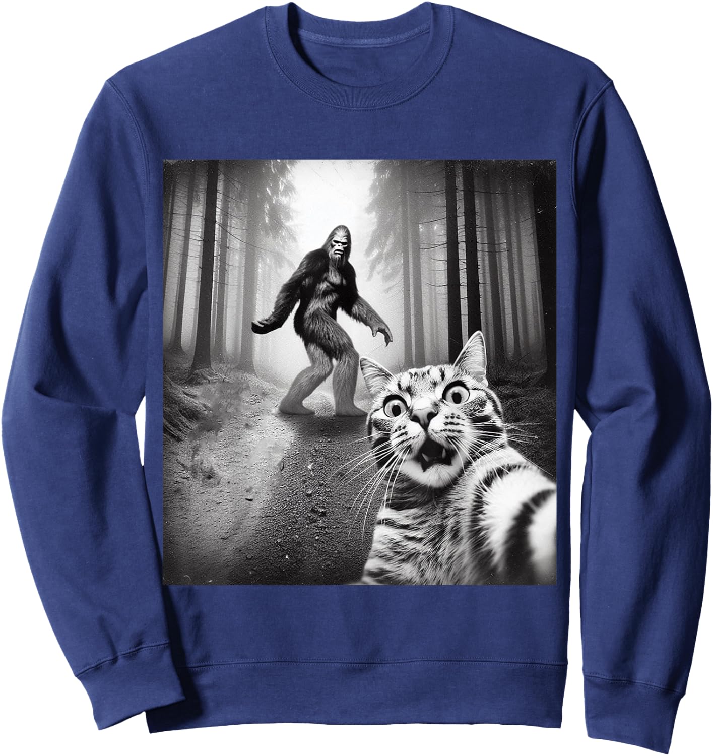 Funny Cat Selfie With Sasquatch Bigfoot Sweatshirt - Sweatshirt | Navy
