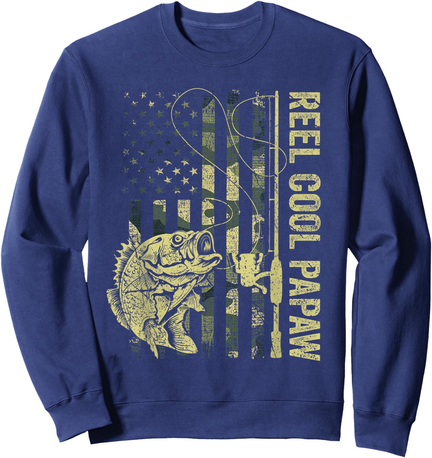 Reel Cool Papaw Camouflage American Flag Father's Day Gift Sweatshirt - Sweatshirt | Navy