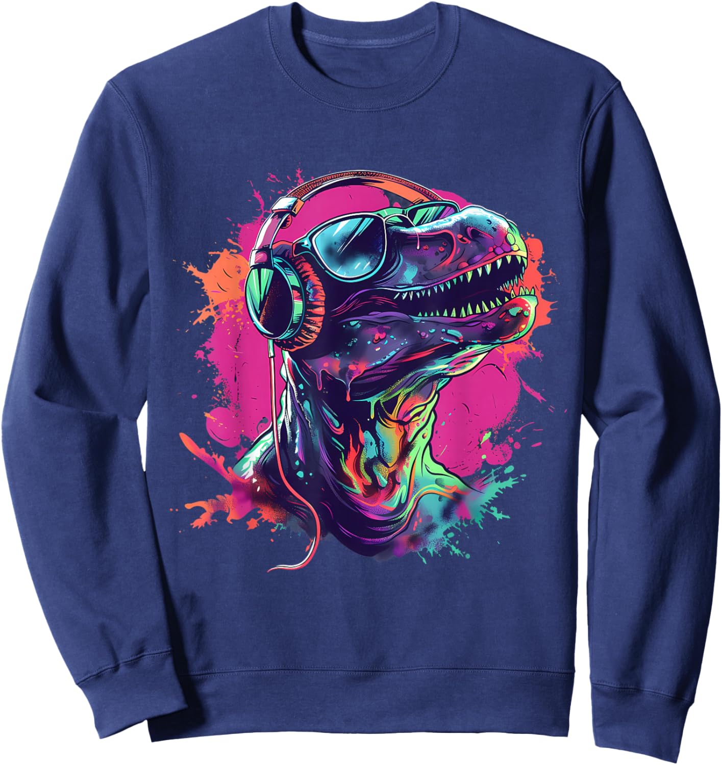 Dinosaur Music DJ Splash Techno Beatmaker Music Headphones Sweatshirt - Sweatshirt | Navy