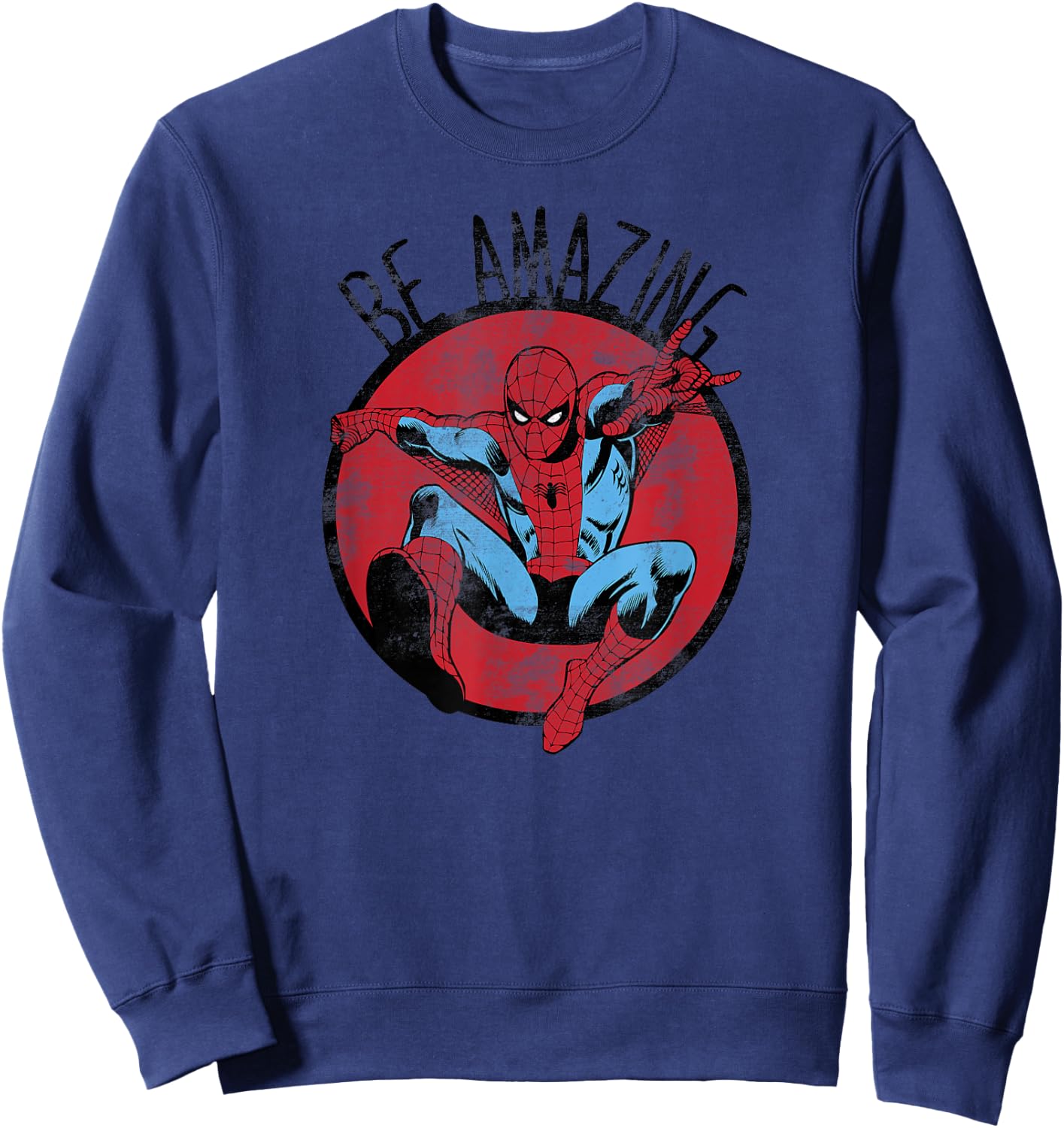 Marvel Spider-Man Be Amazing Distressed Comic Circle Sweatshirt - Sweatshirt | Navy