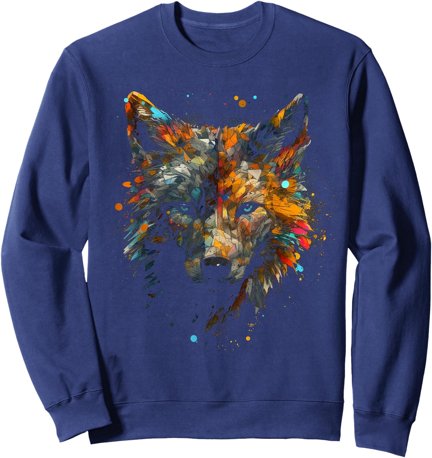 Wolf Colourful Autumn Leaves - Animal Art Motif Wolf Sweatshirt - Sweatshirt | Navy