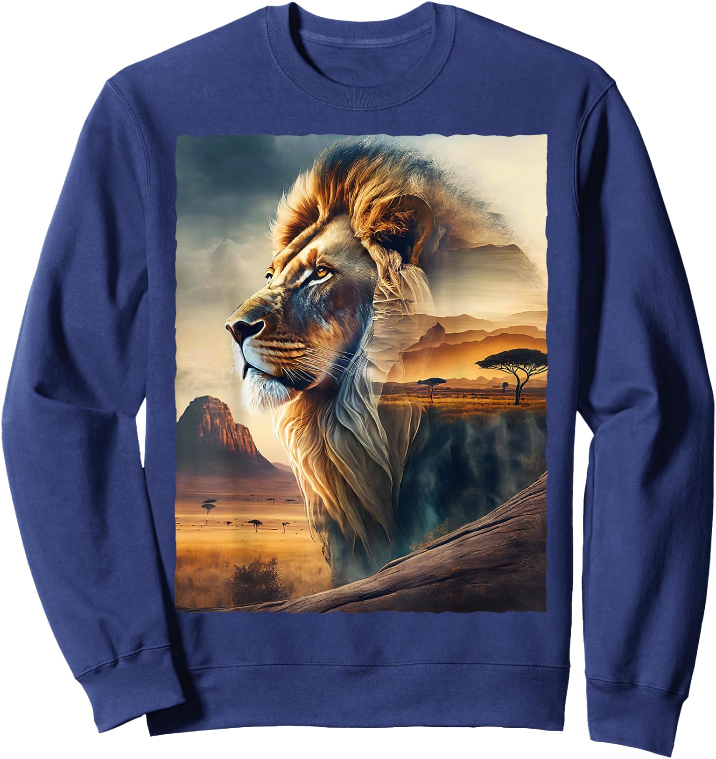 Lion and African Landscape Sweatshirt - Sweatshirt | Navy