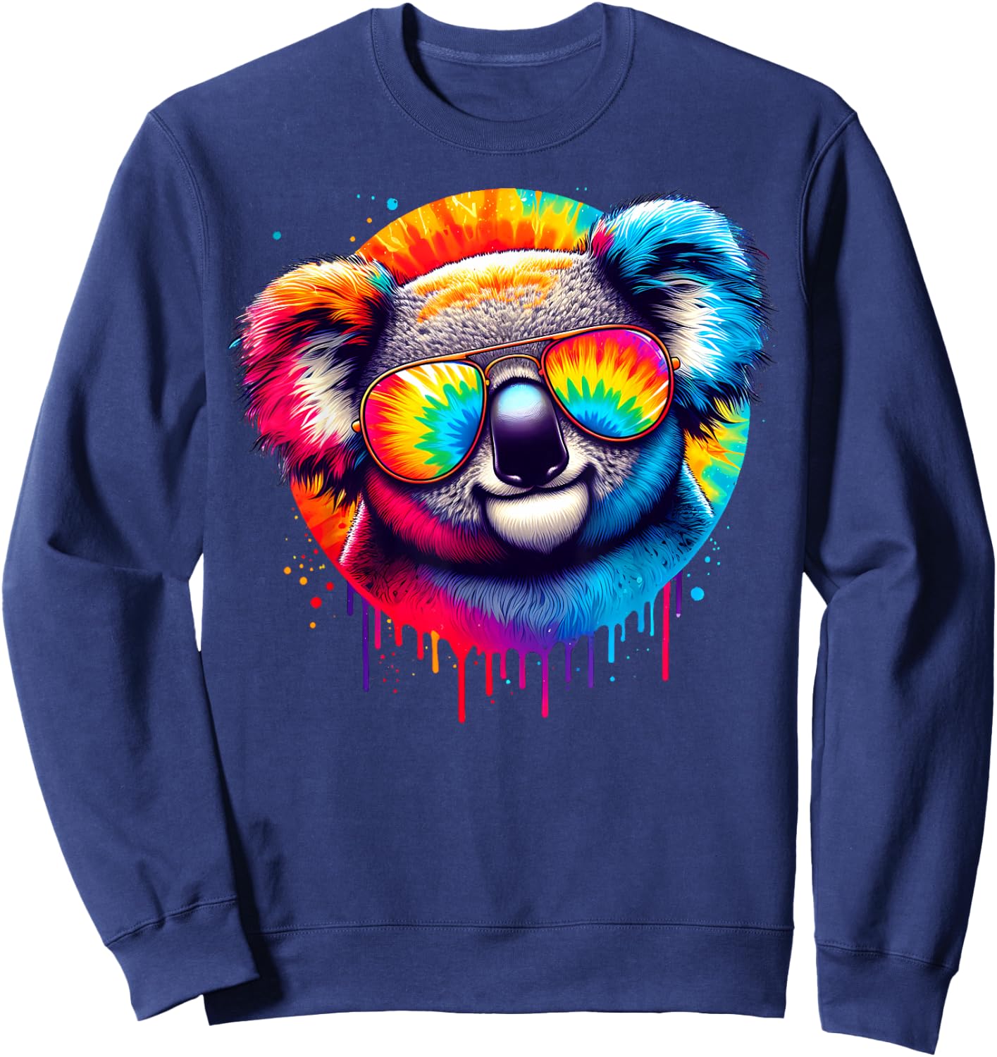 Cool Tie Dye Sunglasses Koala Graphic Illustration Art Sweatshirt - Sweatshirt | Navy